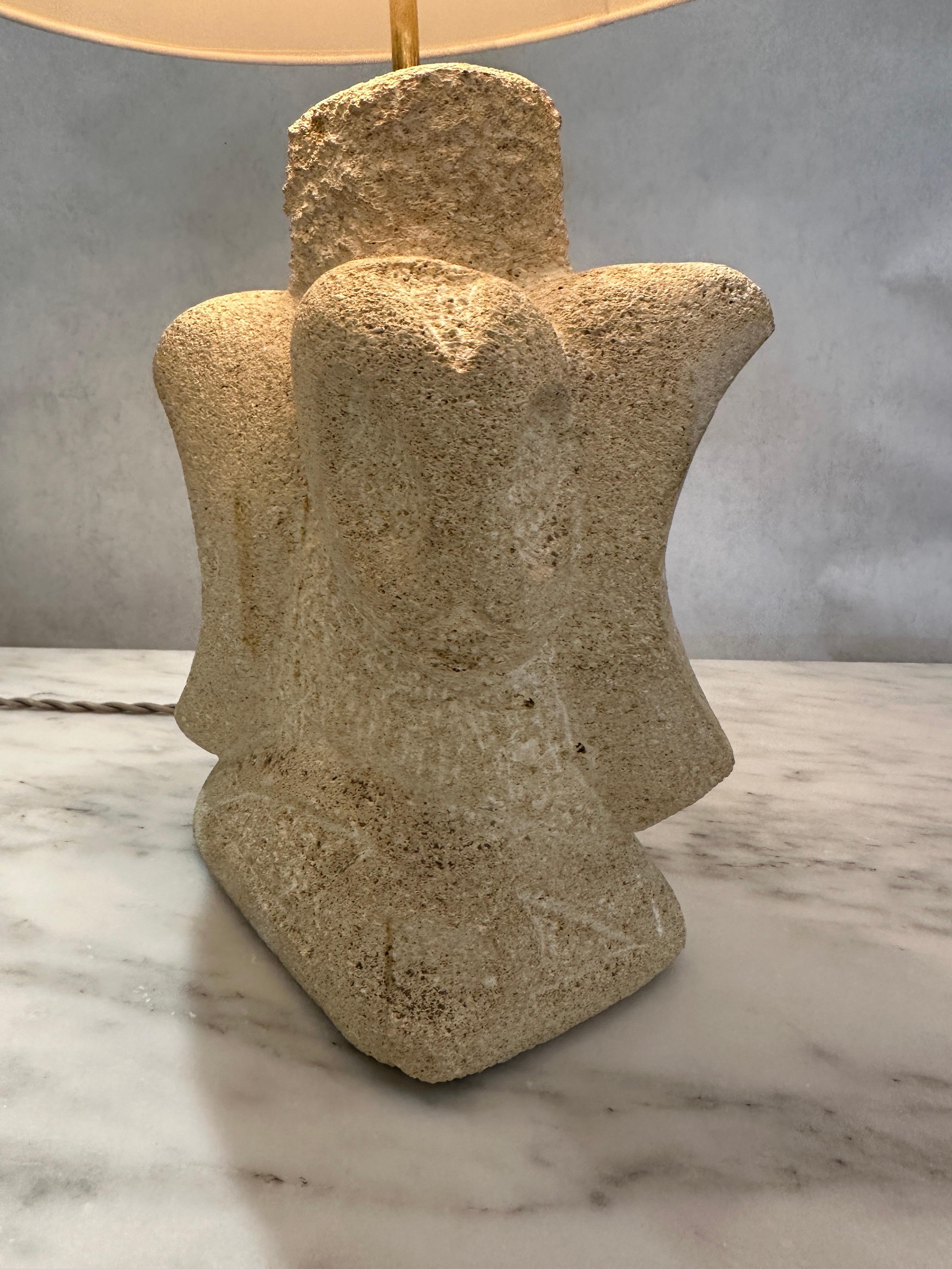 Vintage French Carved Limestone Table Lamp For Sale 2
