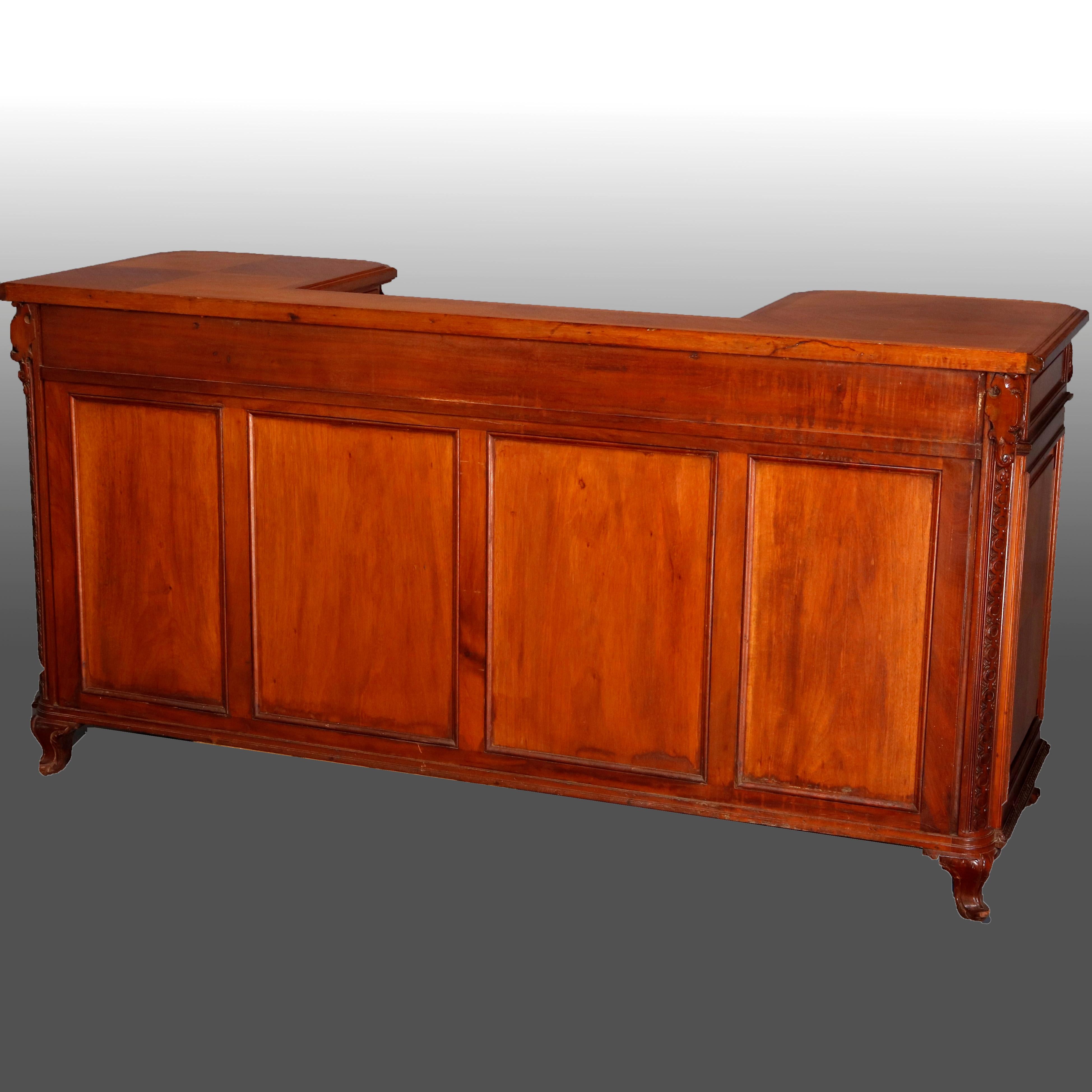 Vintage French Carved Mahogany & Satinwood Inlaid Drop Center Sideboard In Good Condition In Big Flats, NY