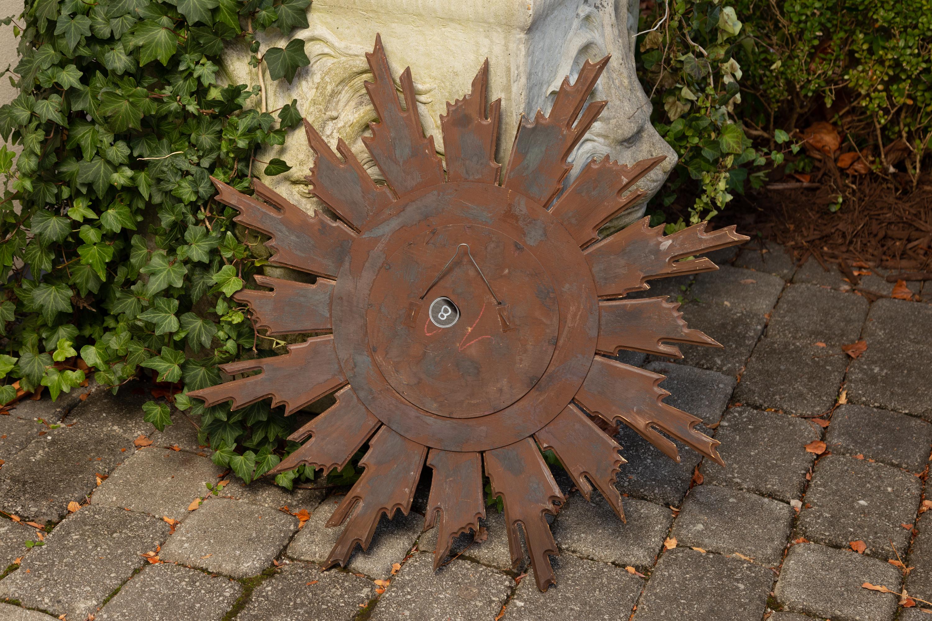 Vintage French Carved Midcentury Giltwood Sunburst with Convex Mirror 8