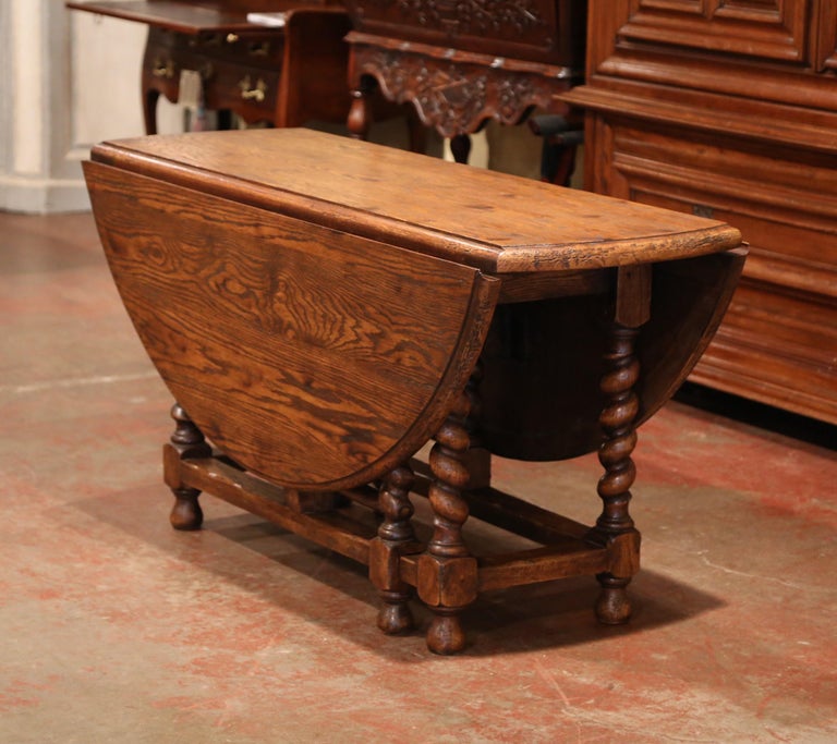 Vintage French Carved Oak Barley Twist Gate Leg Drop Leaf ...