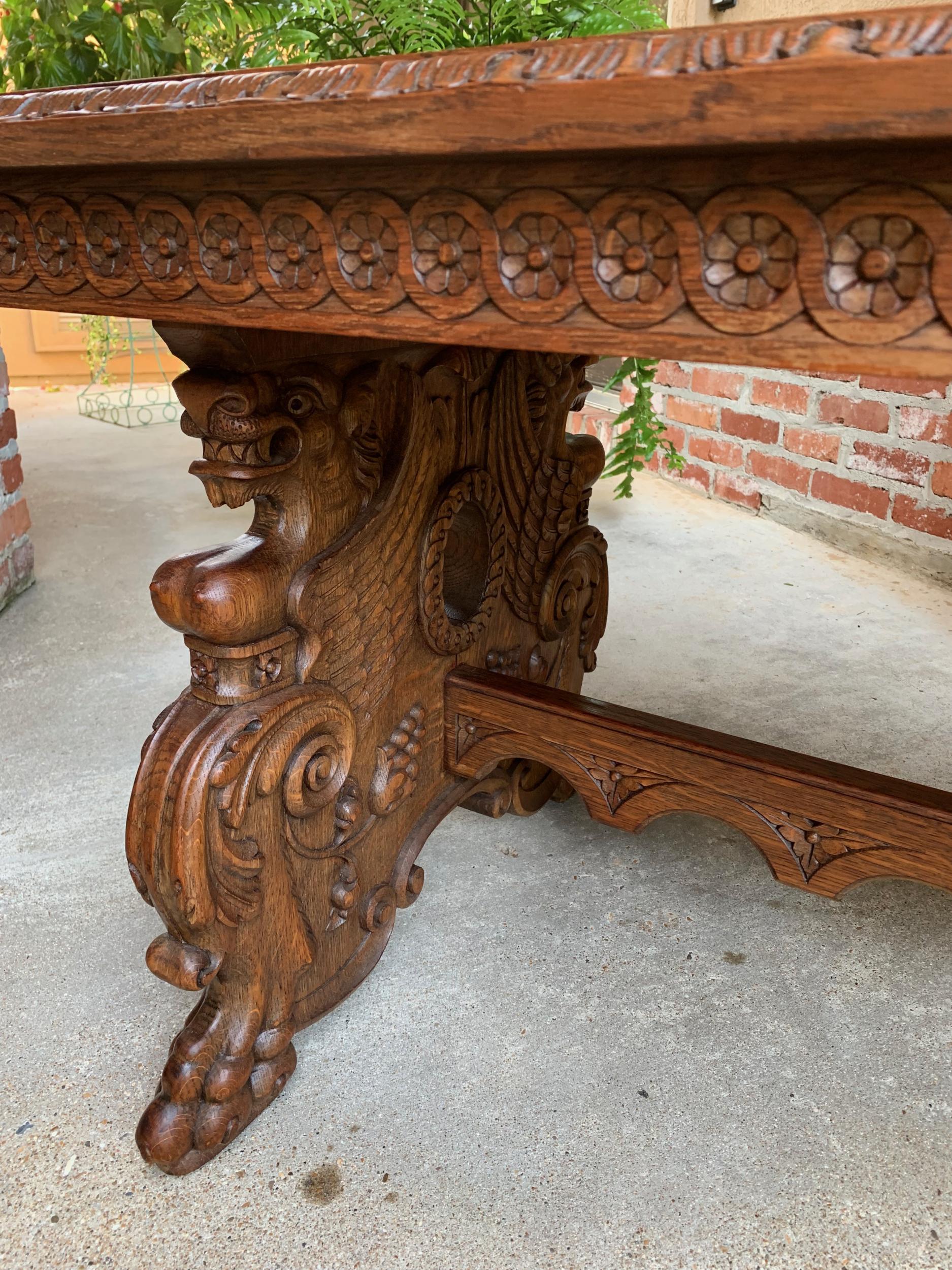 Vintage French Carved Oak Coffee Cocktail Table Renaissance Griffin Mid Century 8