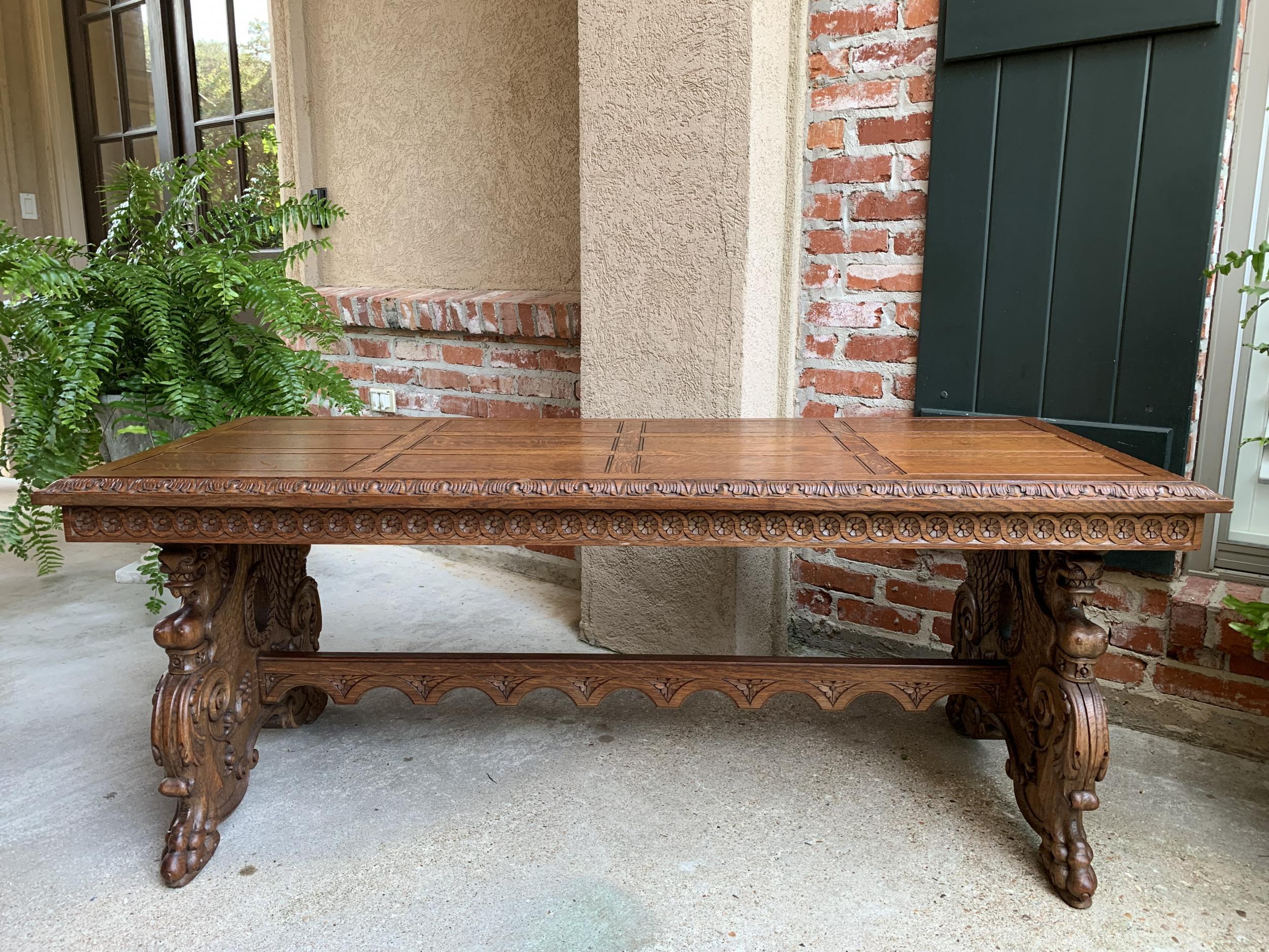 Vintage French Carved Oak Coffee Cocktail Table Renaissance Griffin Mid Century 9