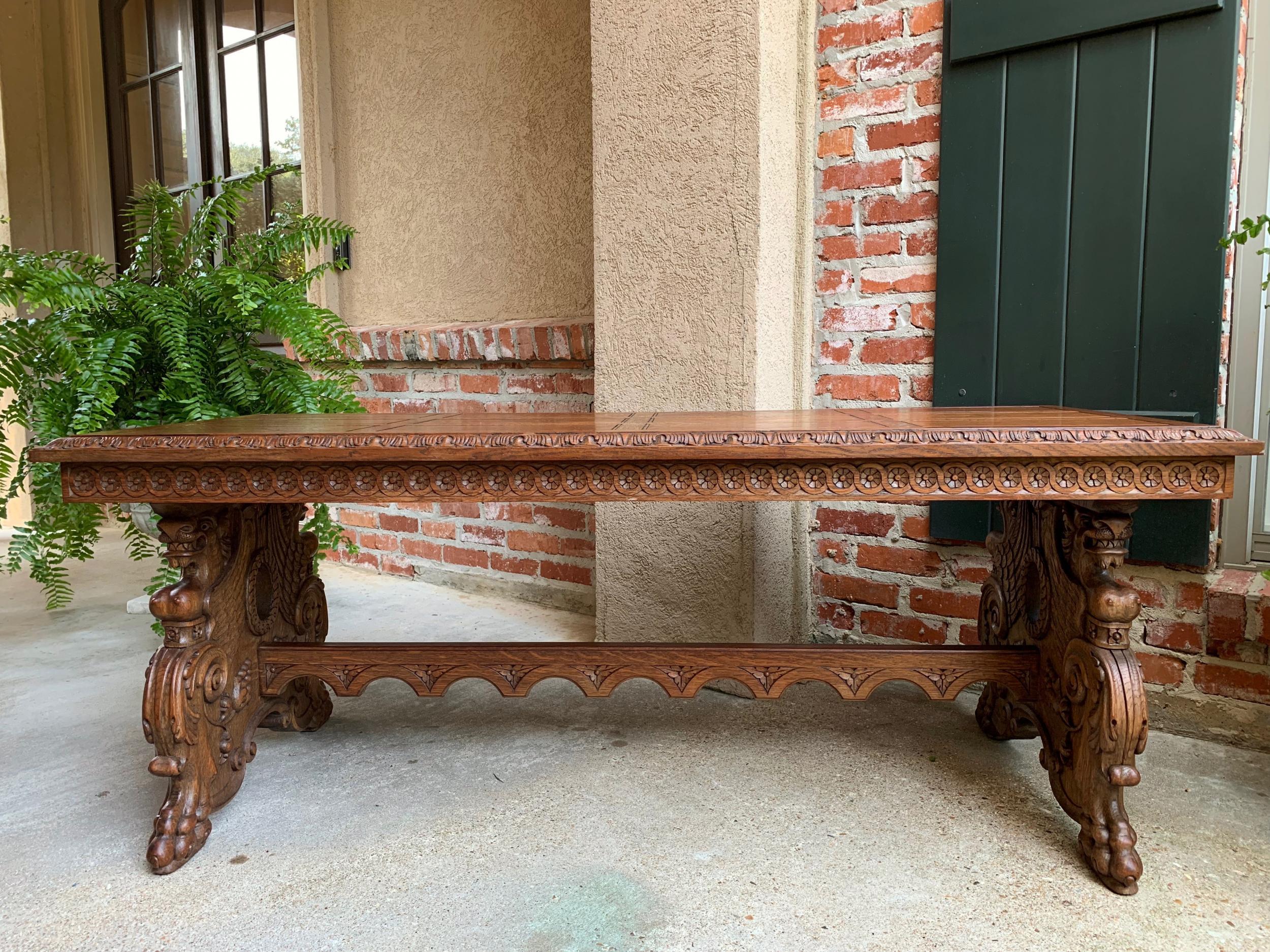 Vintage French Carved Oak Coffee Cocktail Table Renaissance Griffin Mid Century 10