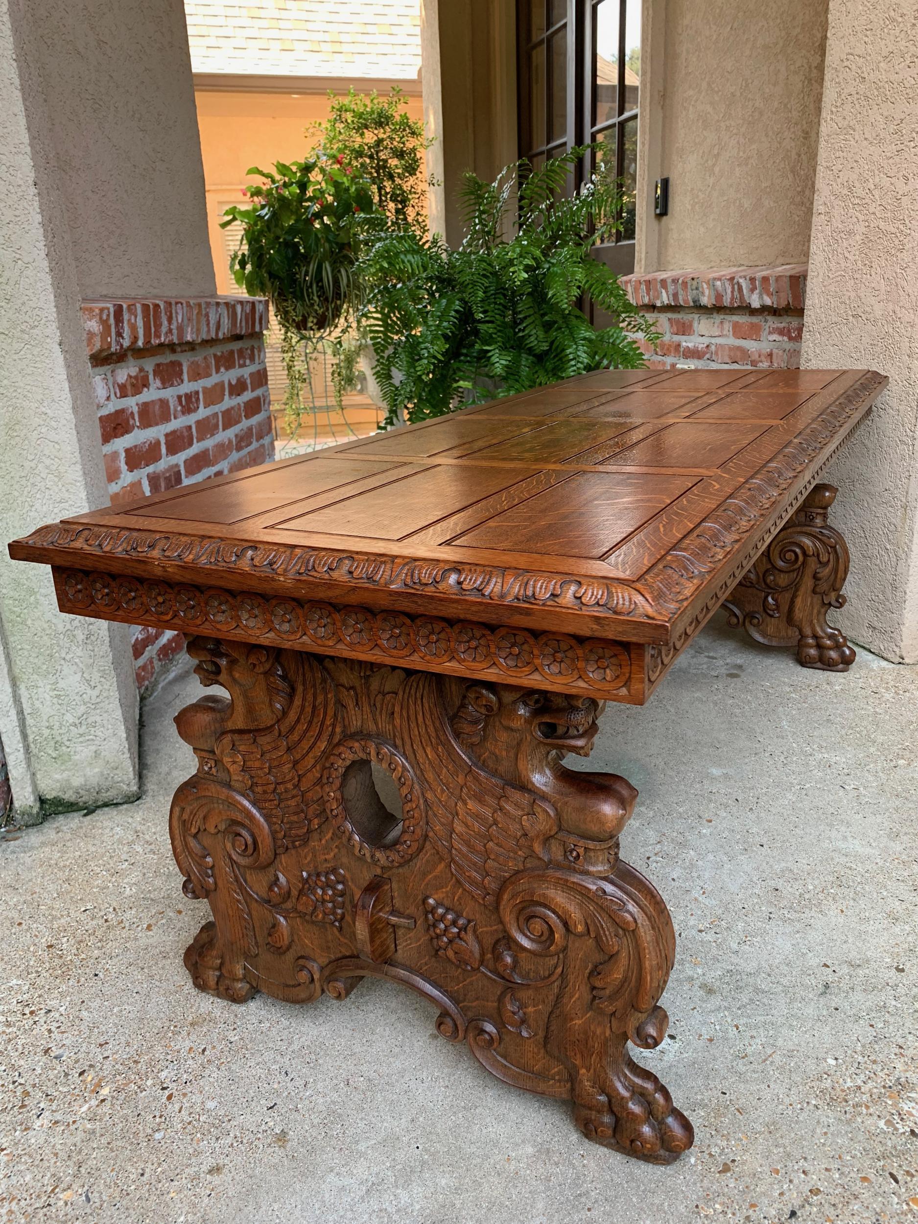 Vintage French Carved Oak Coffee Cocktail Table Renaissance Griffin Mid Century 11