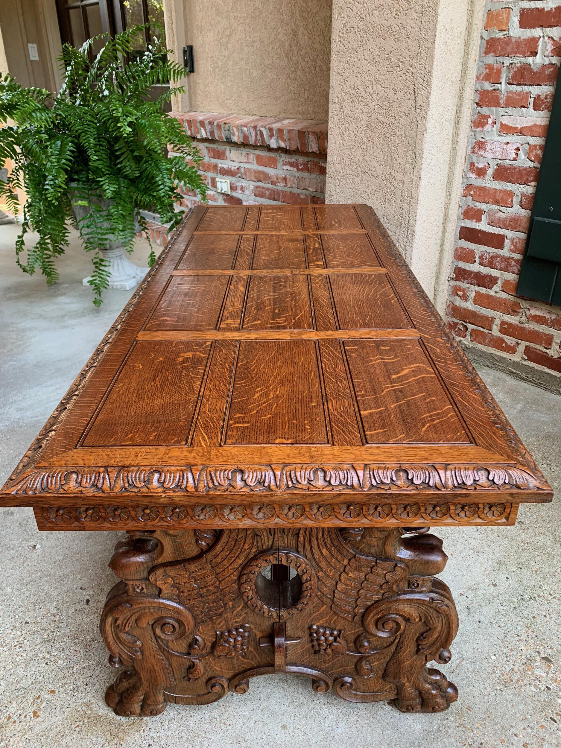 Vintage French Carved Oak Coffee Cocktail Table Renaissance Griffin Mid Century 15