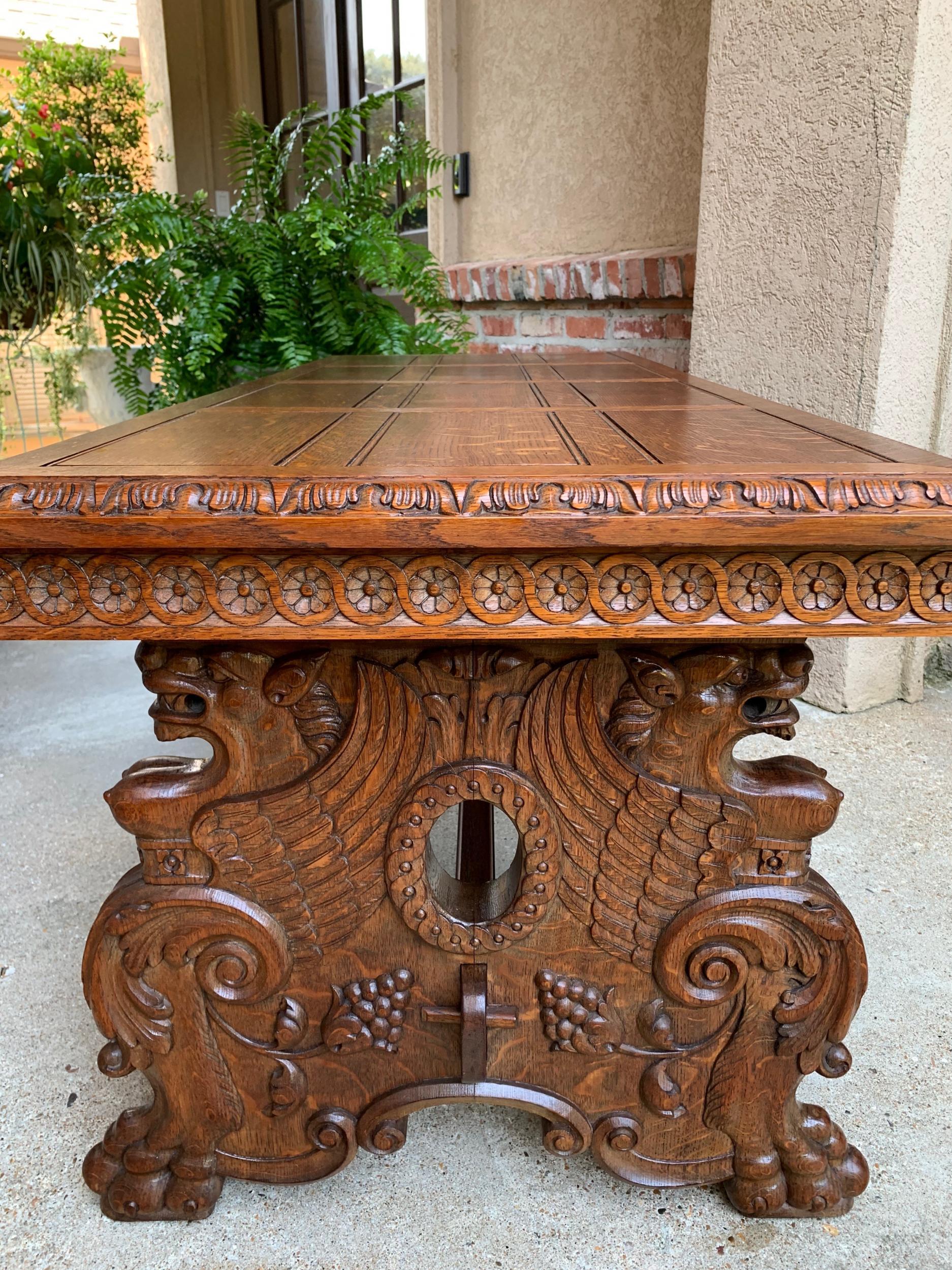 Vintage French Carved Oak Coffee Cocktail Table Renaissance Griffin Mid Century 4