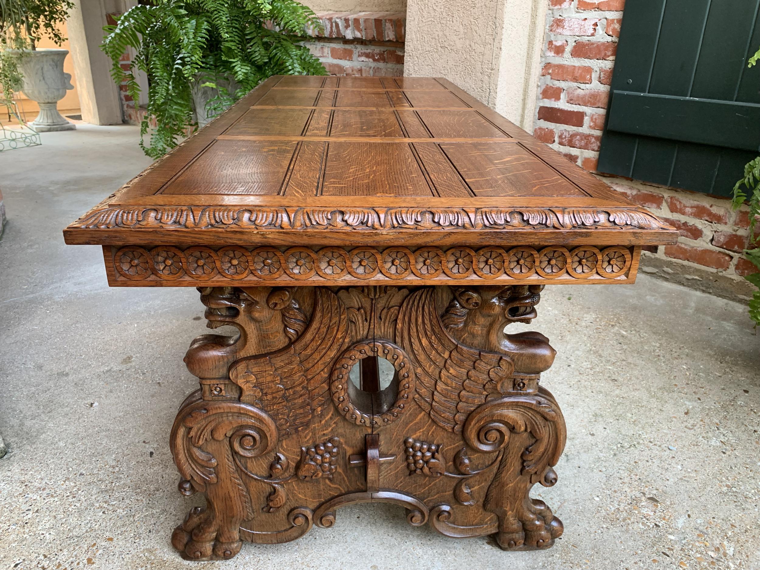 Vintage French Carved Oak Coffee Cocktail Table Renaissance Griffin Mid Century 5