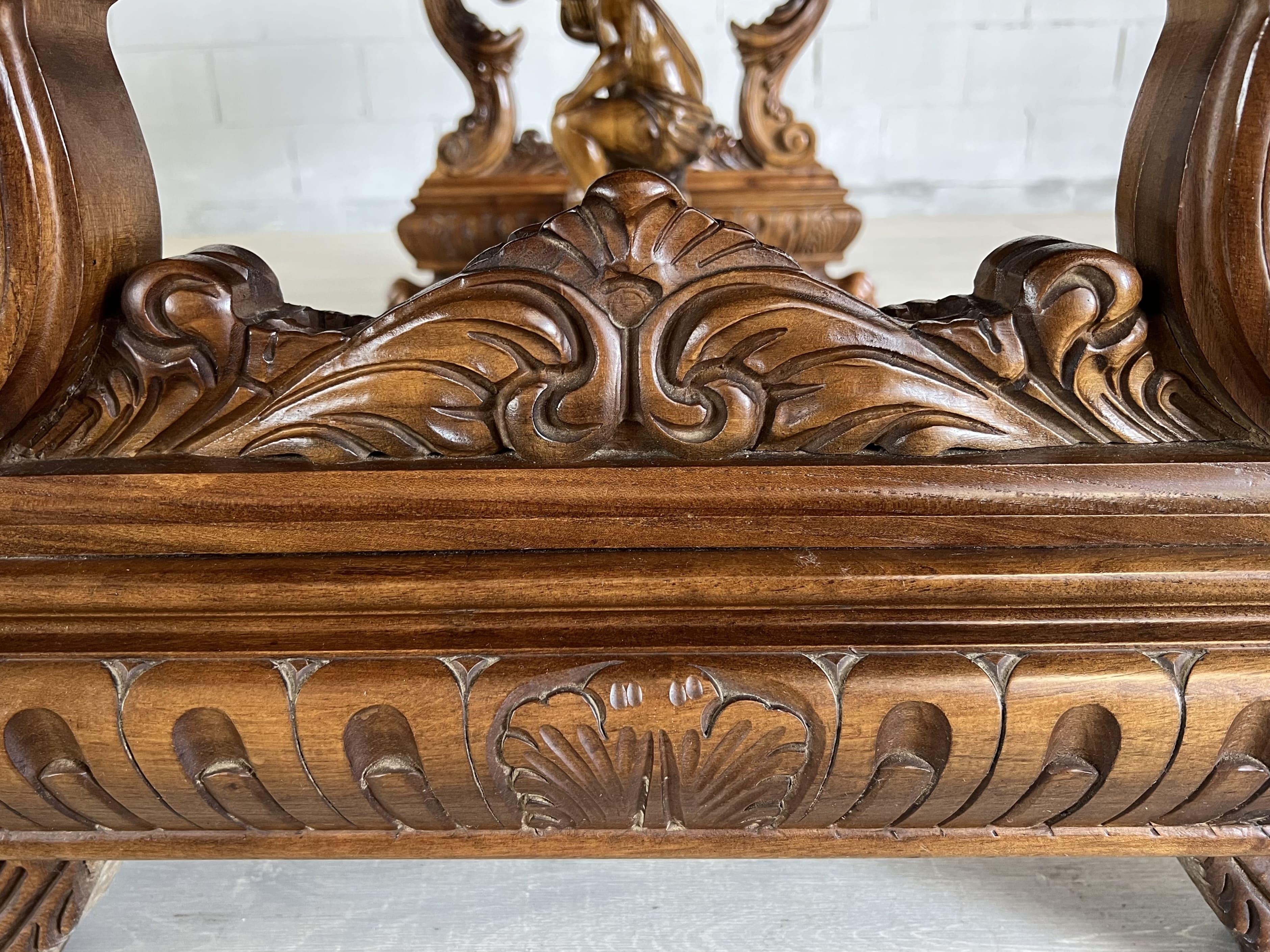 Vintage French Carved Oak Renaissance Revival Dining Table Library Desk For Sale 3