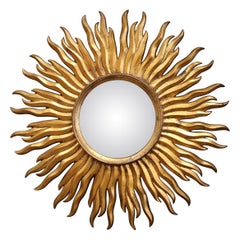 Vintage French Carved Resin Sunburst Mirror with Gilt Finish