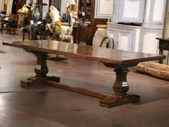 Vintage French Carved Walnut Monastery Refractory Trestle Table