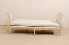 Vintage French Carved Wood and Upholstered Sofa Bench