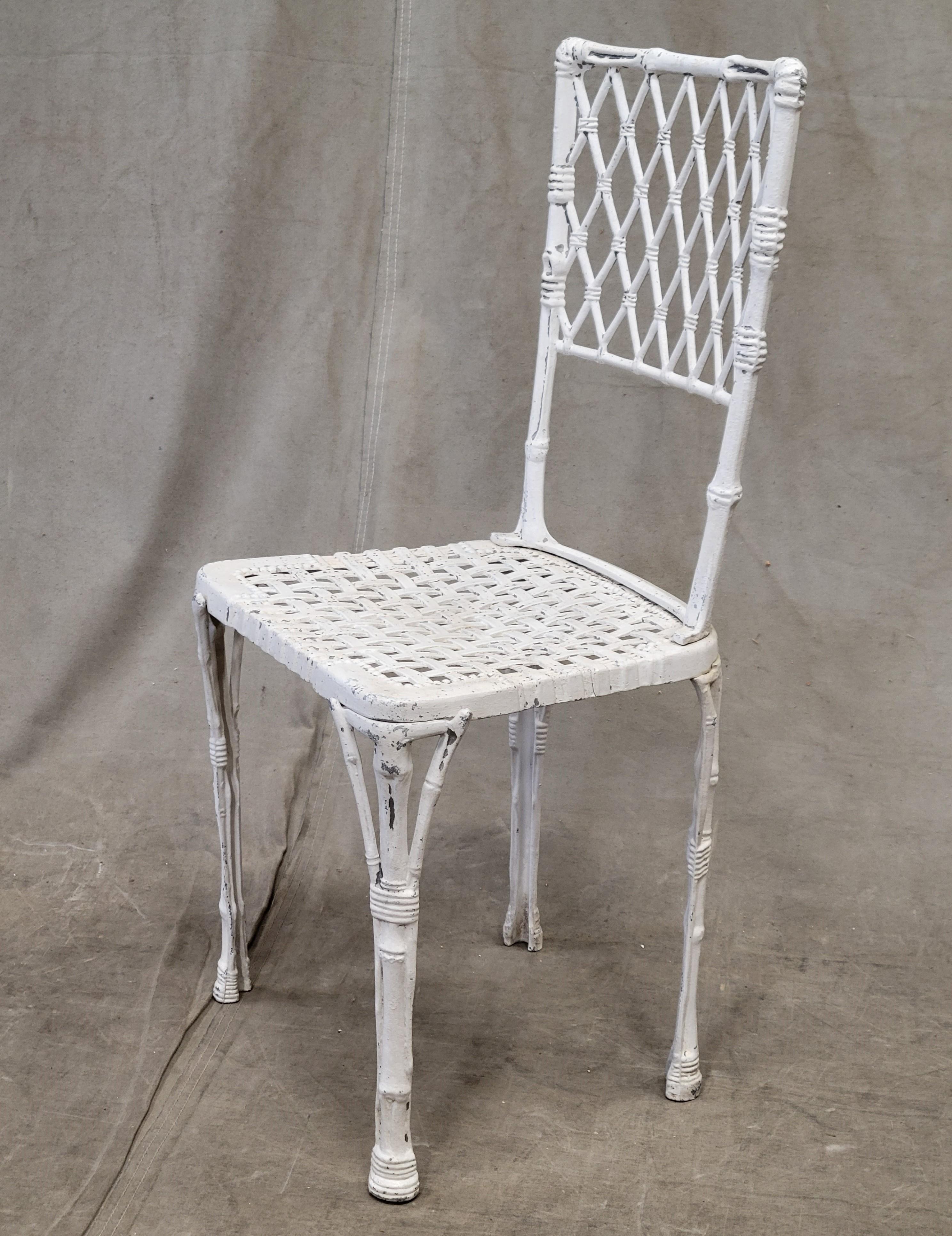 Vintage French Cast Aluminum Chinoiserie Faux Bamboo Garden Chairs - Set of 6 In Good Condition In Centennial, CO