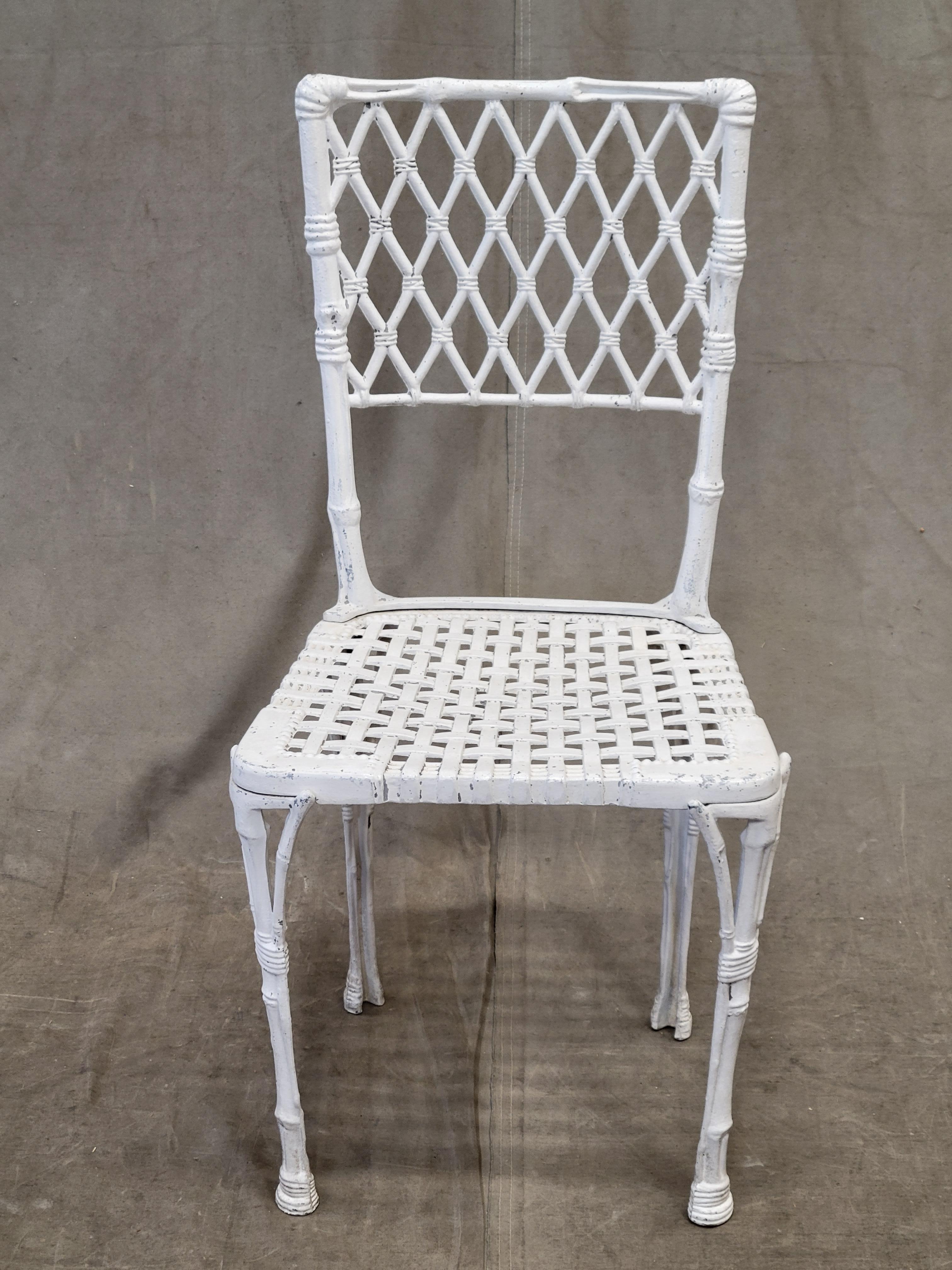 20th Century Vintage French Cast Aluminum Chinoiserie Faux Bamboo Garden Chairs - Set of 6
