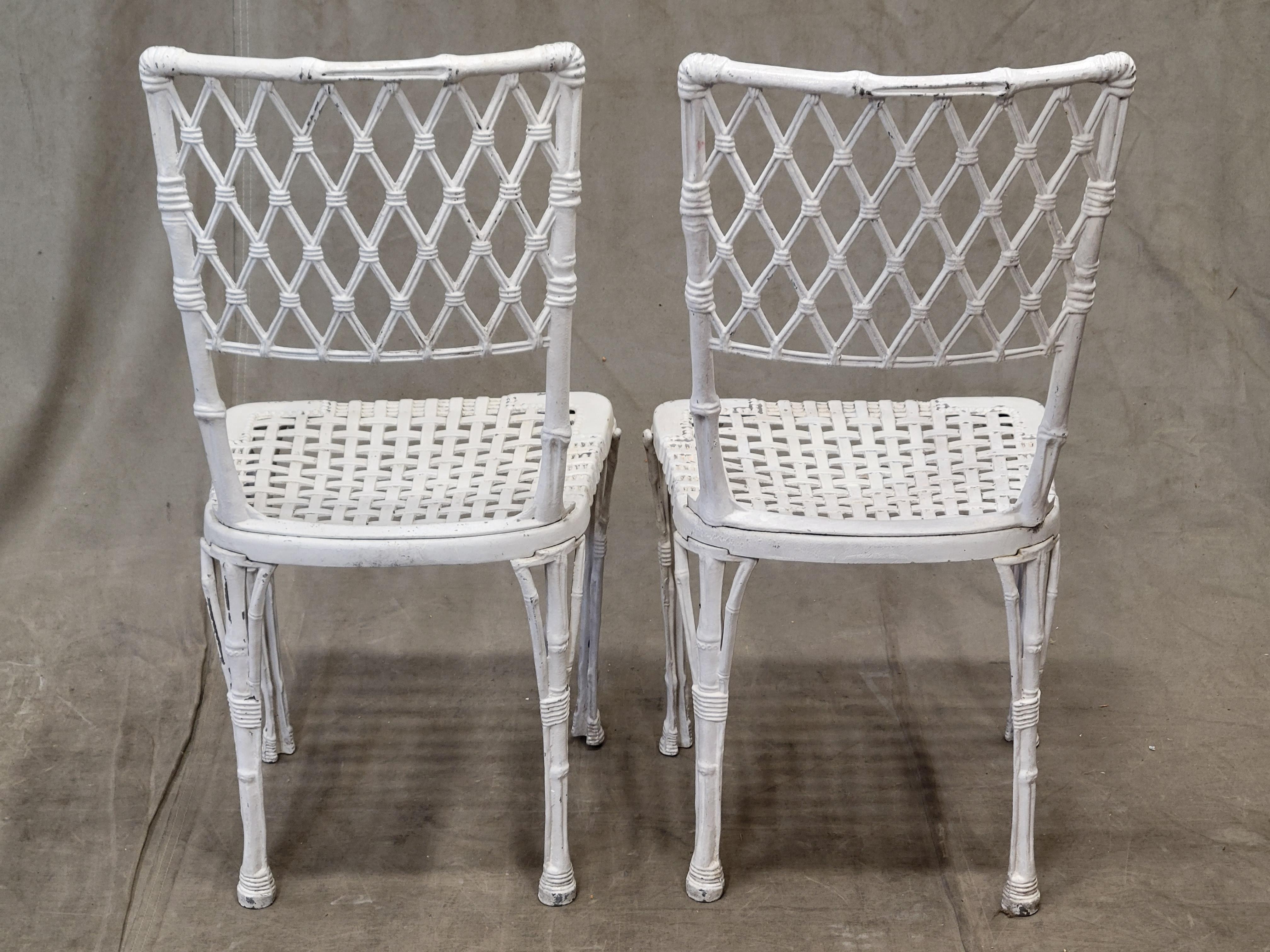 Vintage French Cast Aluminum Chinoiserie Faux Bamboo Garden Chairs - Set of 6 2