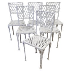 Vintage French Cast Aluminum Chinoiserie Faux Bamboo Garden Chairs - Set of 6