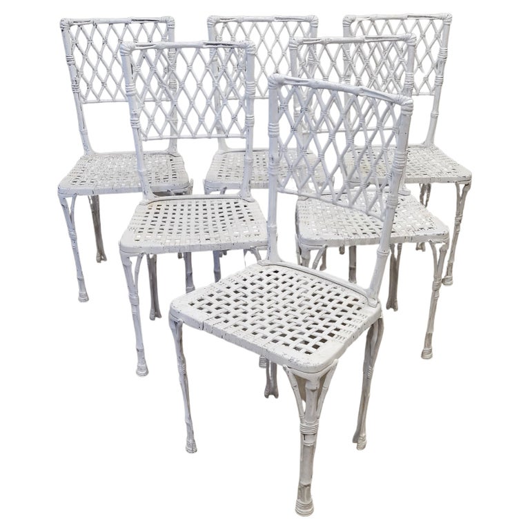 Vintage French Cast Aluminium Chinoiserie Faux Bamboo Garden Chairs