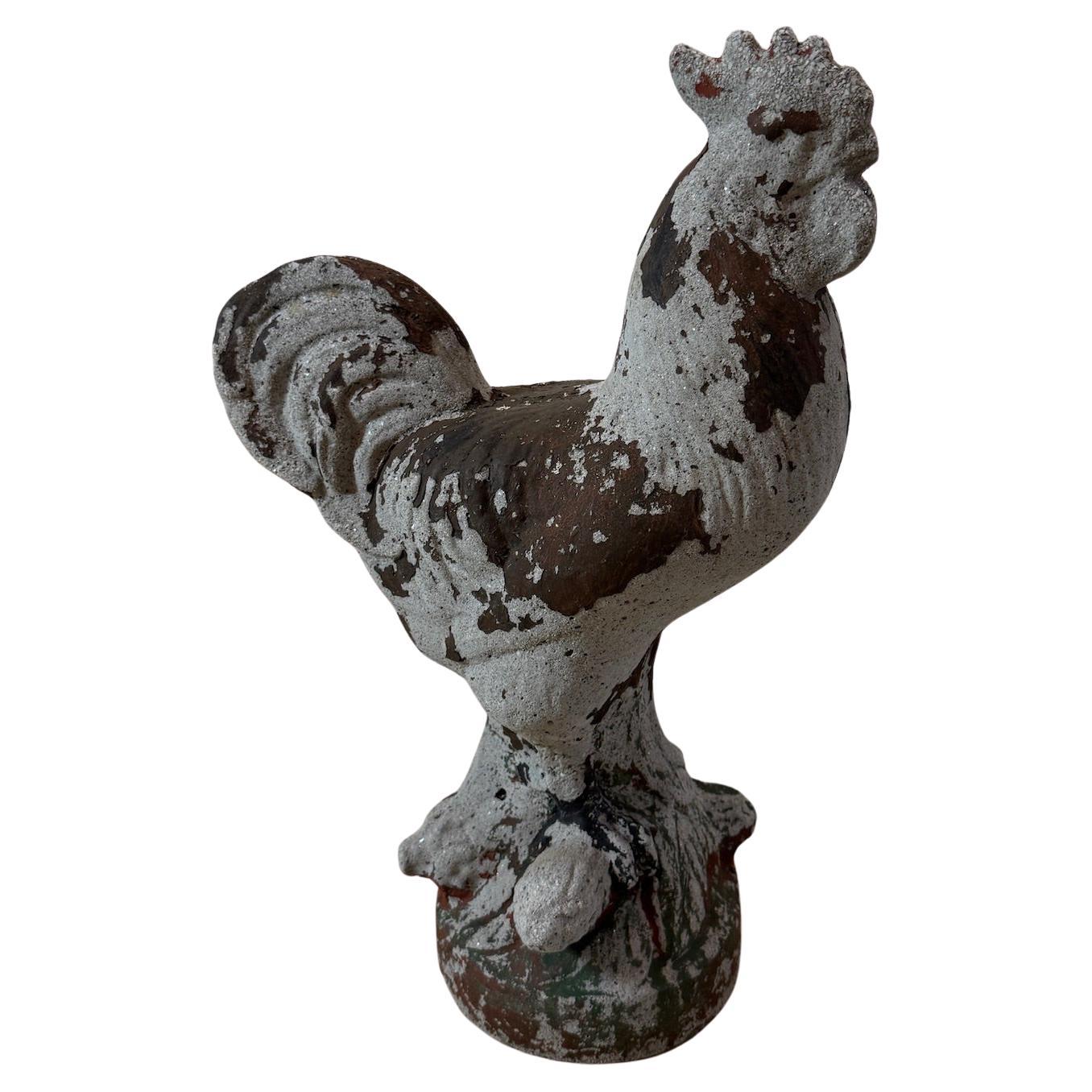 Vintage French Cast Concrete Rooster Sculpture