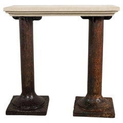 Vintage French Cast Iron Architectural Column with Weathered Limestone Top