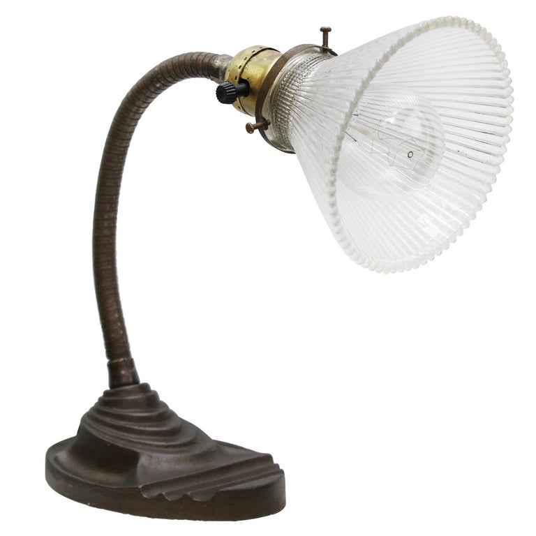 Vintage French Cast Iron Glass Table Desk Light at 1stDibs