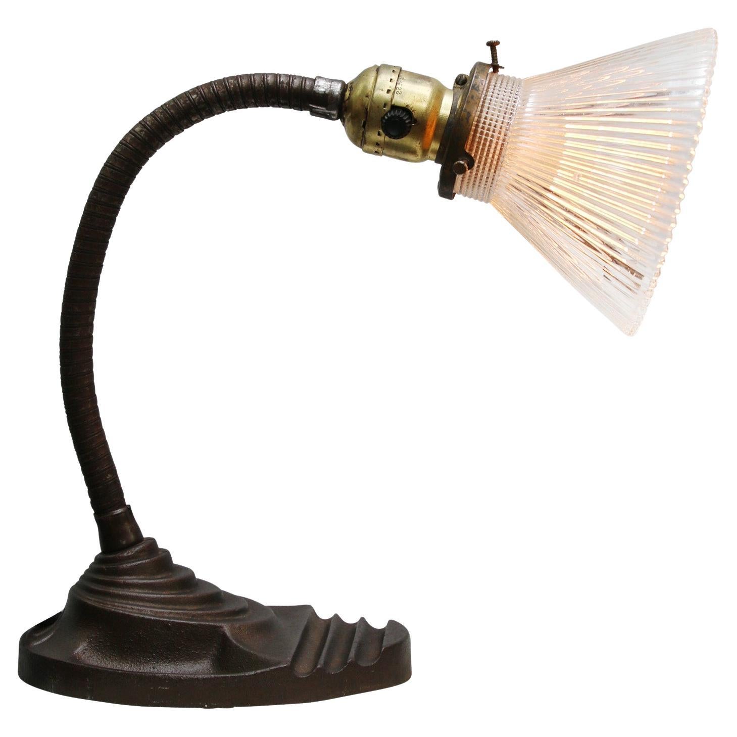 Vintage French Cast Iron Glass Table Desk Light