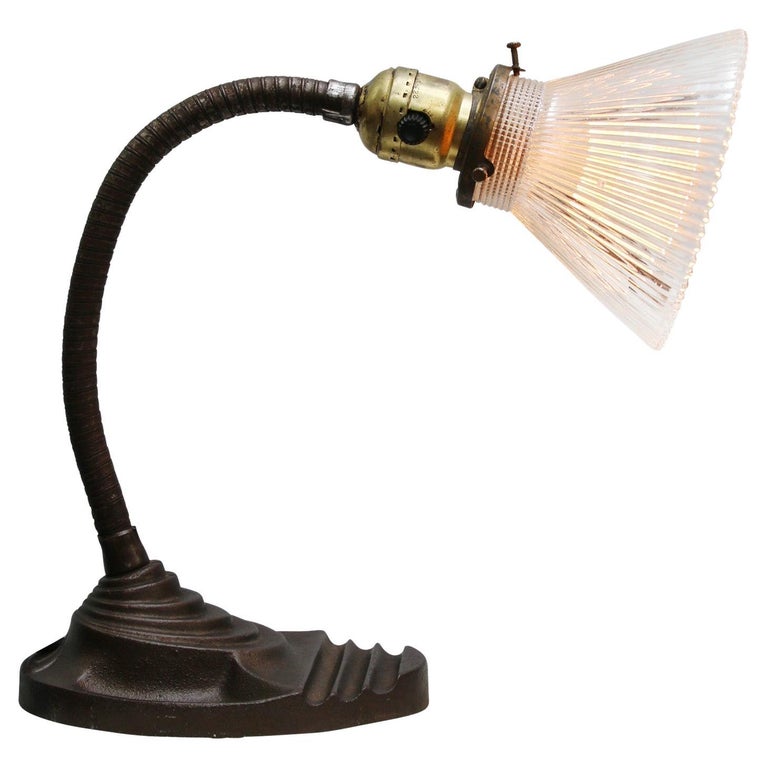 Vintage French Cast Iron Glass Table Desk Light at 1stDibs