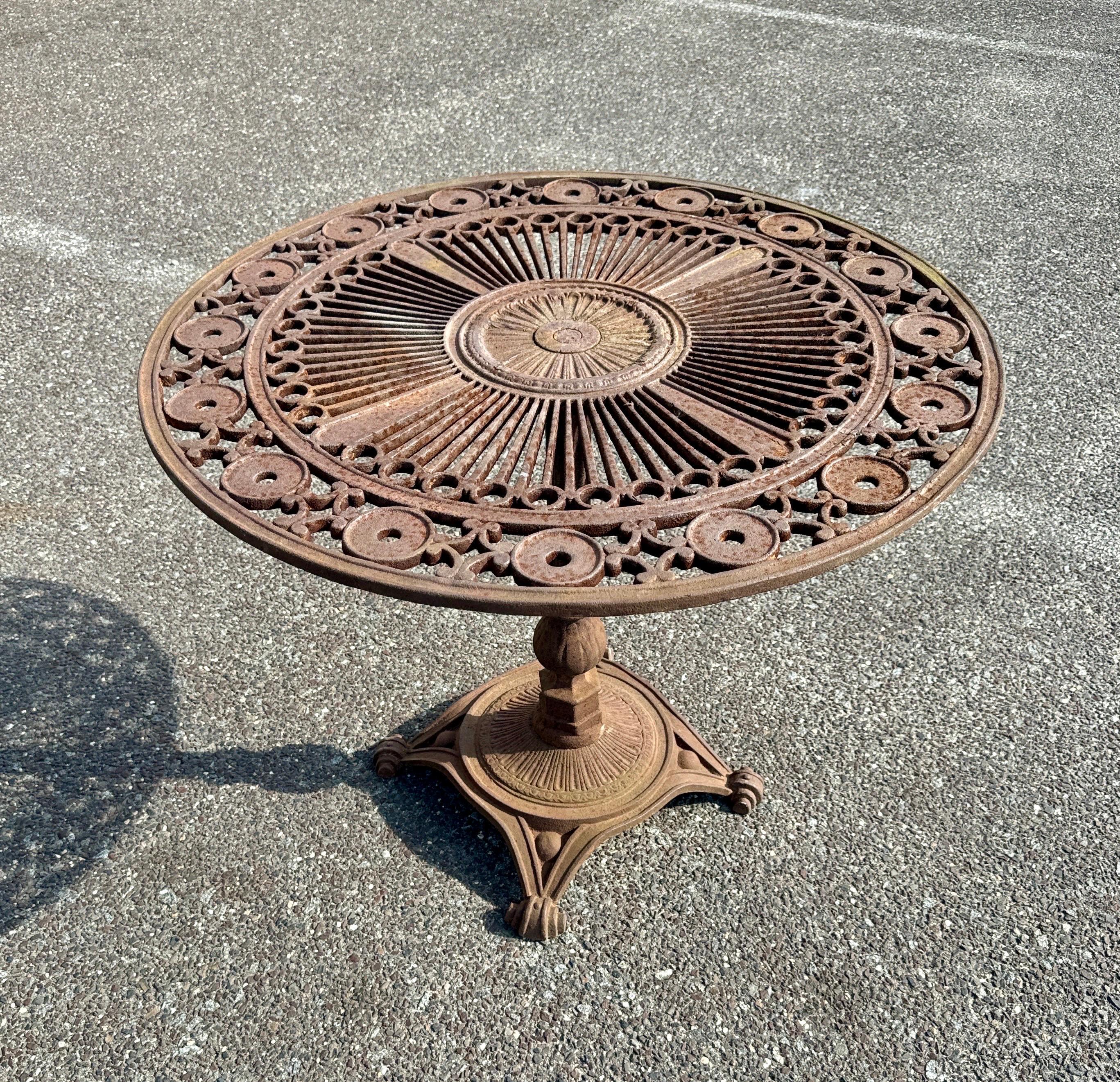 Vintage French Cast Iron Round Garden Table 8