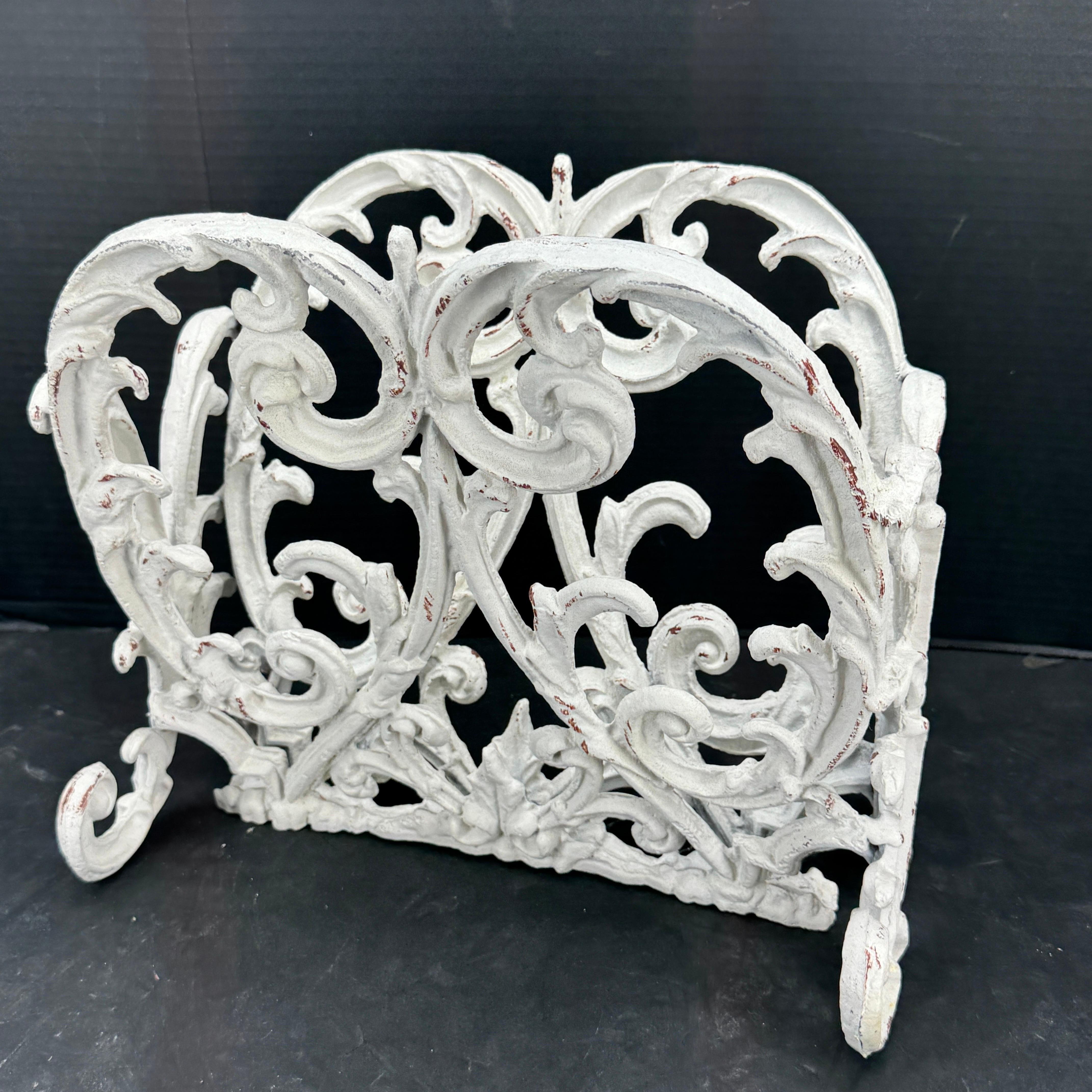 Vintage French Cast Metal Painted Magazine Rack Stand For Sale 5