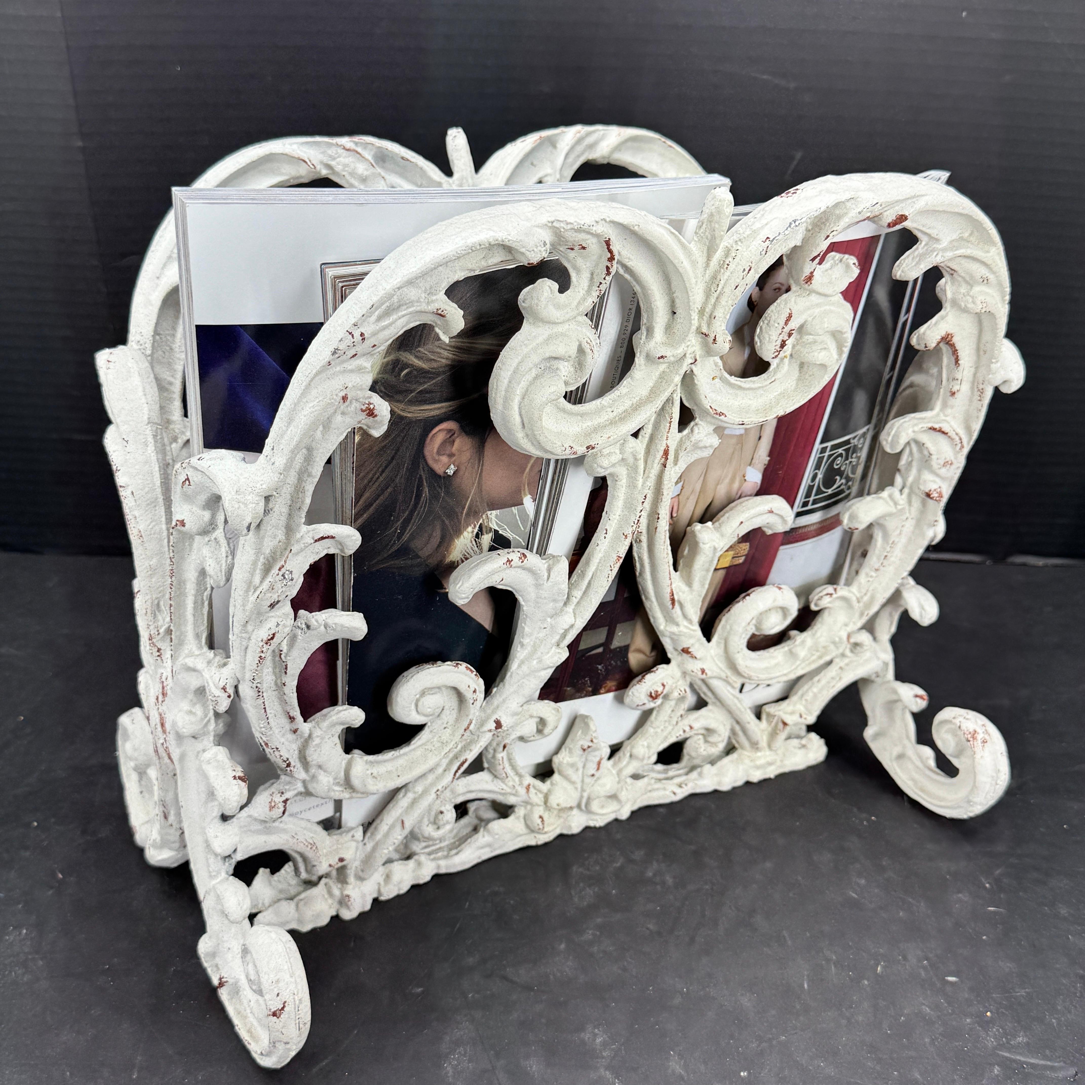 French Provincial Vintage French Cast Metal Painted Magazine Rack Stand For Sale