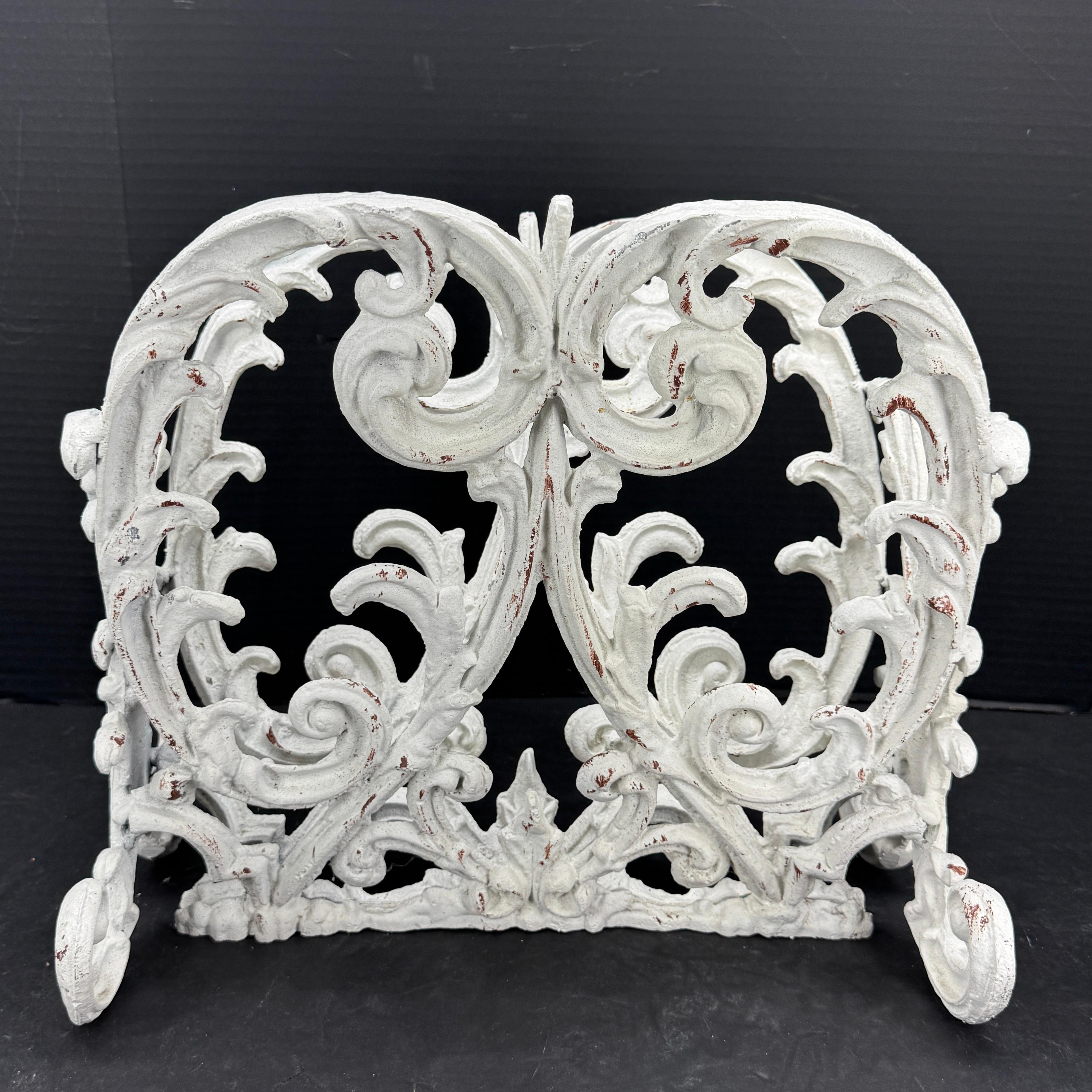 Hand-Crafted Vintage French Cast Metal Painted Magazine Rack Stand For Sale