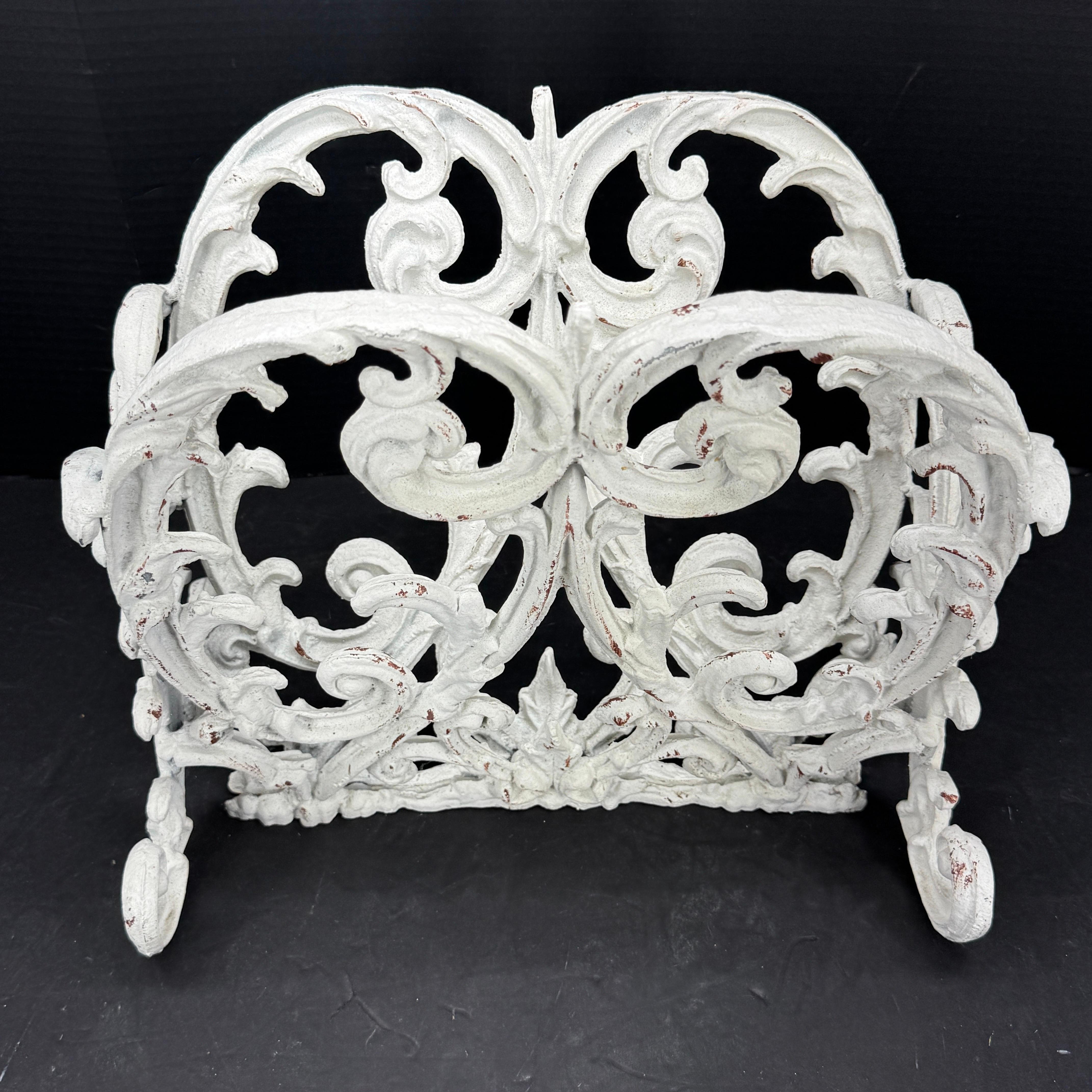 Vintage French Cast Metal Painted Magazine Rack Stand For Sale 1