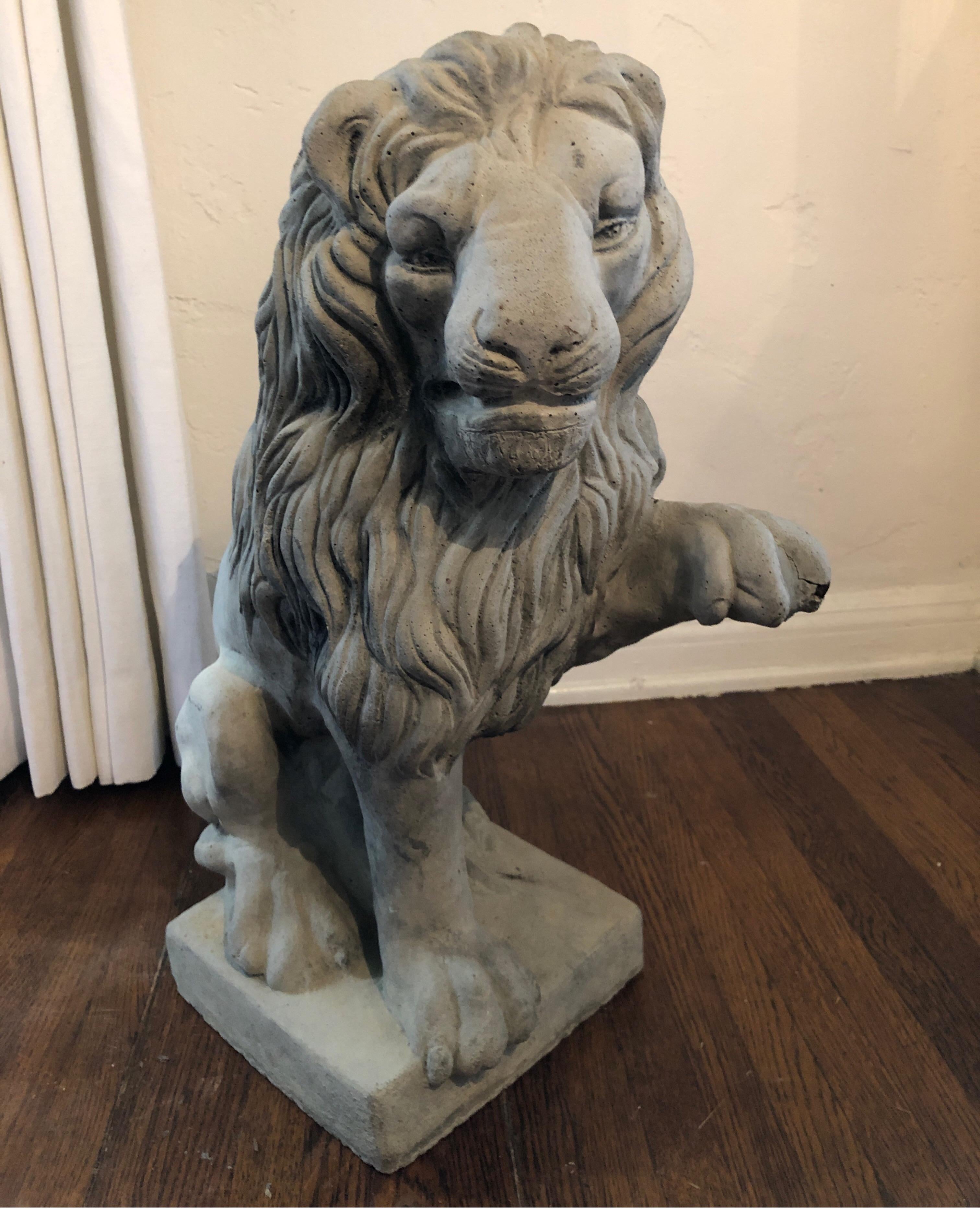 Vintage French Cast Stone Seated Figural Lion Statue, 20th Century For Sale 4