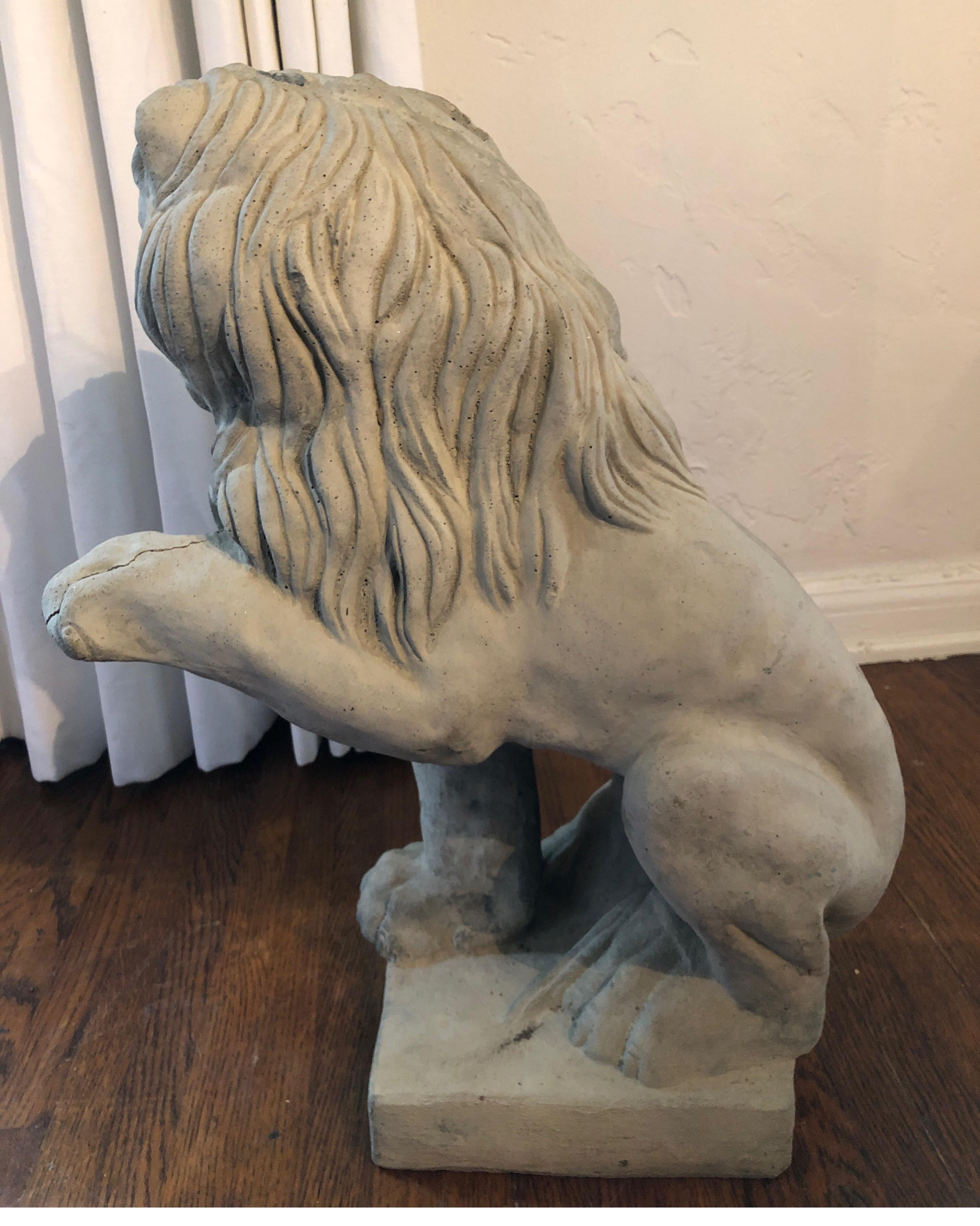 Vintage French Cast Stone Seated Figural Lion Statue, 20th Century For Sale 1