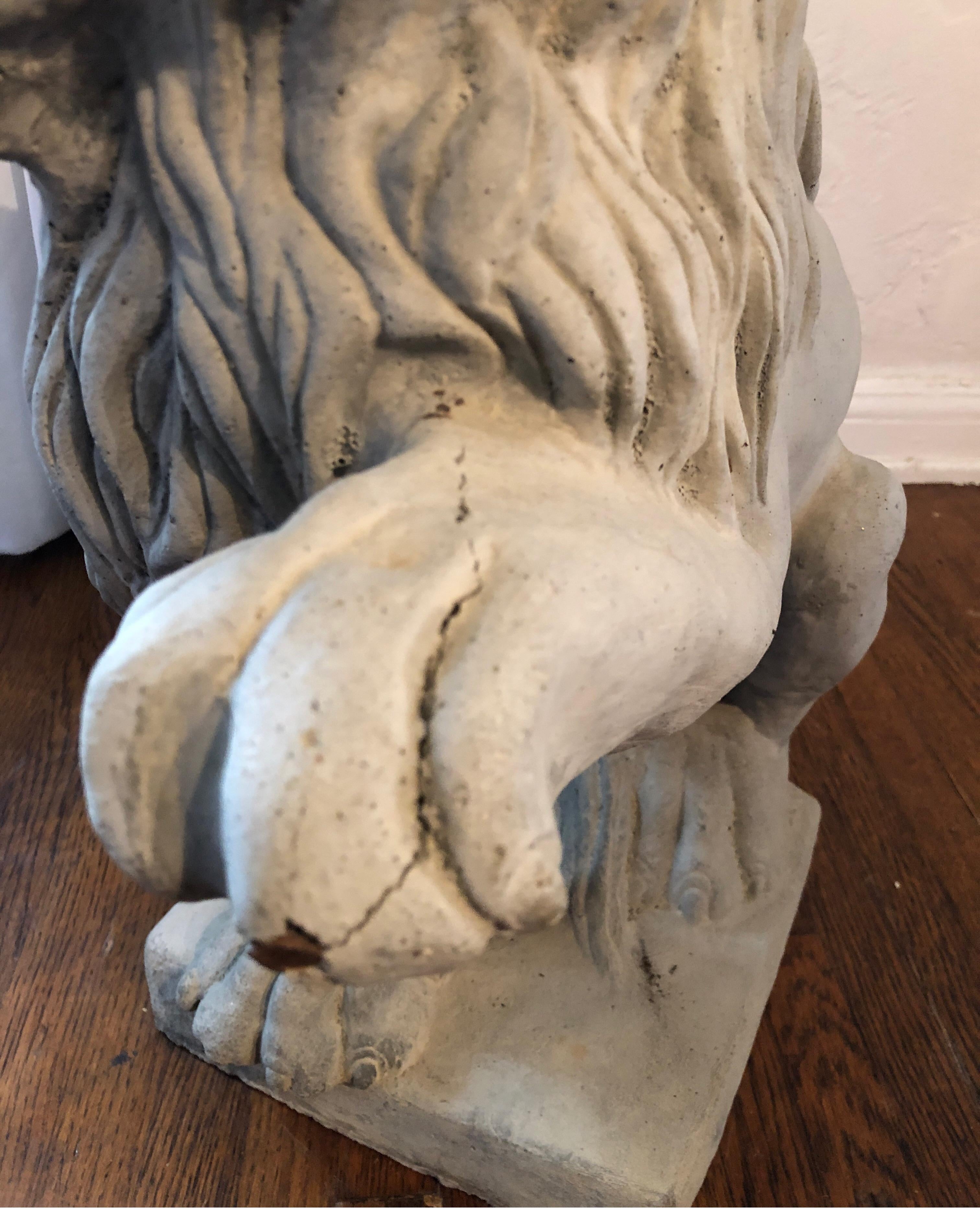 Vintage French Cast Stone Seated Figural Lion Statue, 20th Century For Sale 2