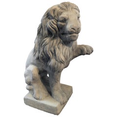 Vintage French Cast Stone Seated Figural Lion Statue, 20th Century