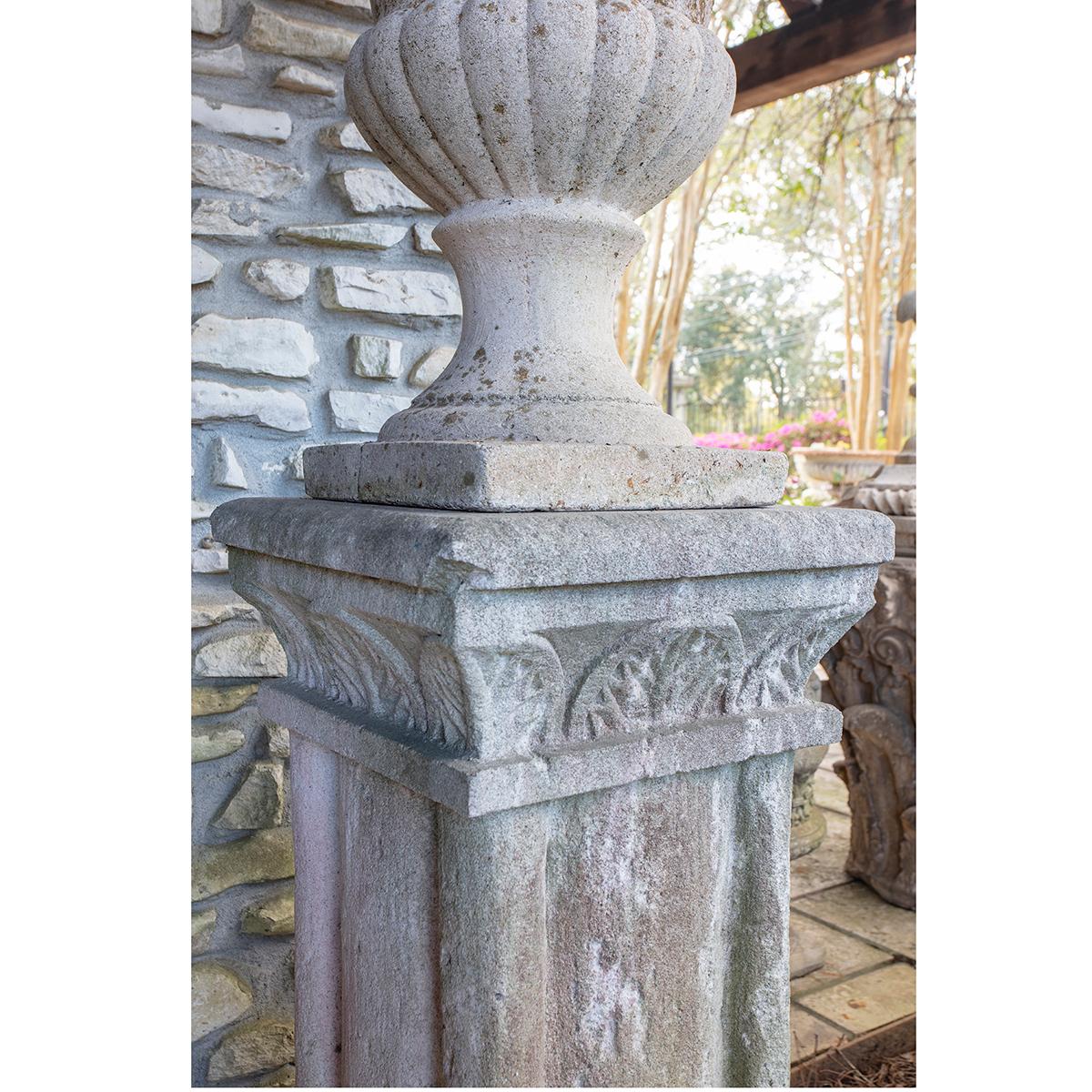 Vintage French Cast Stone Urn on Pedestal In Good Condition In Baton Rouge, LA