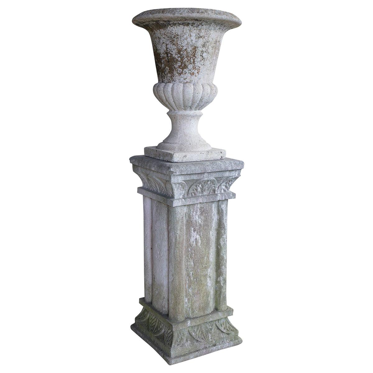 Vintage French Cast Stone Urn on Pedestal