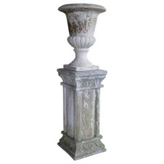 Vintage French Cast Stone Urn on Pedestal