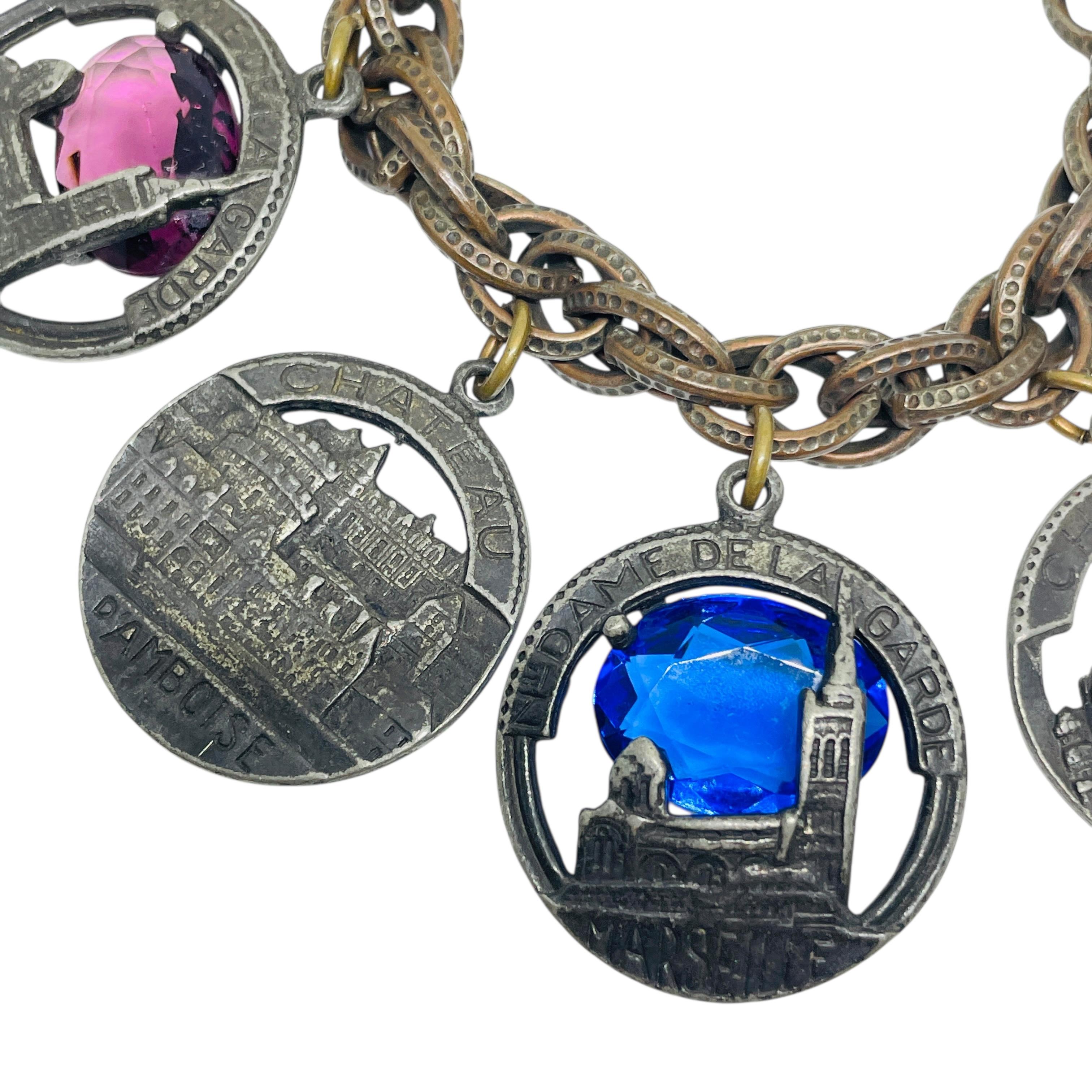 da uomo o donna Bracciale a catena con charme in vetro argentato con chiese di castelli francesi d'epoca in vendita