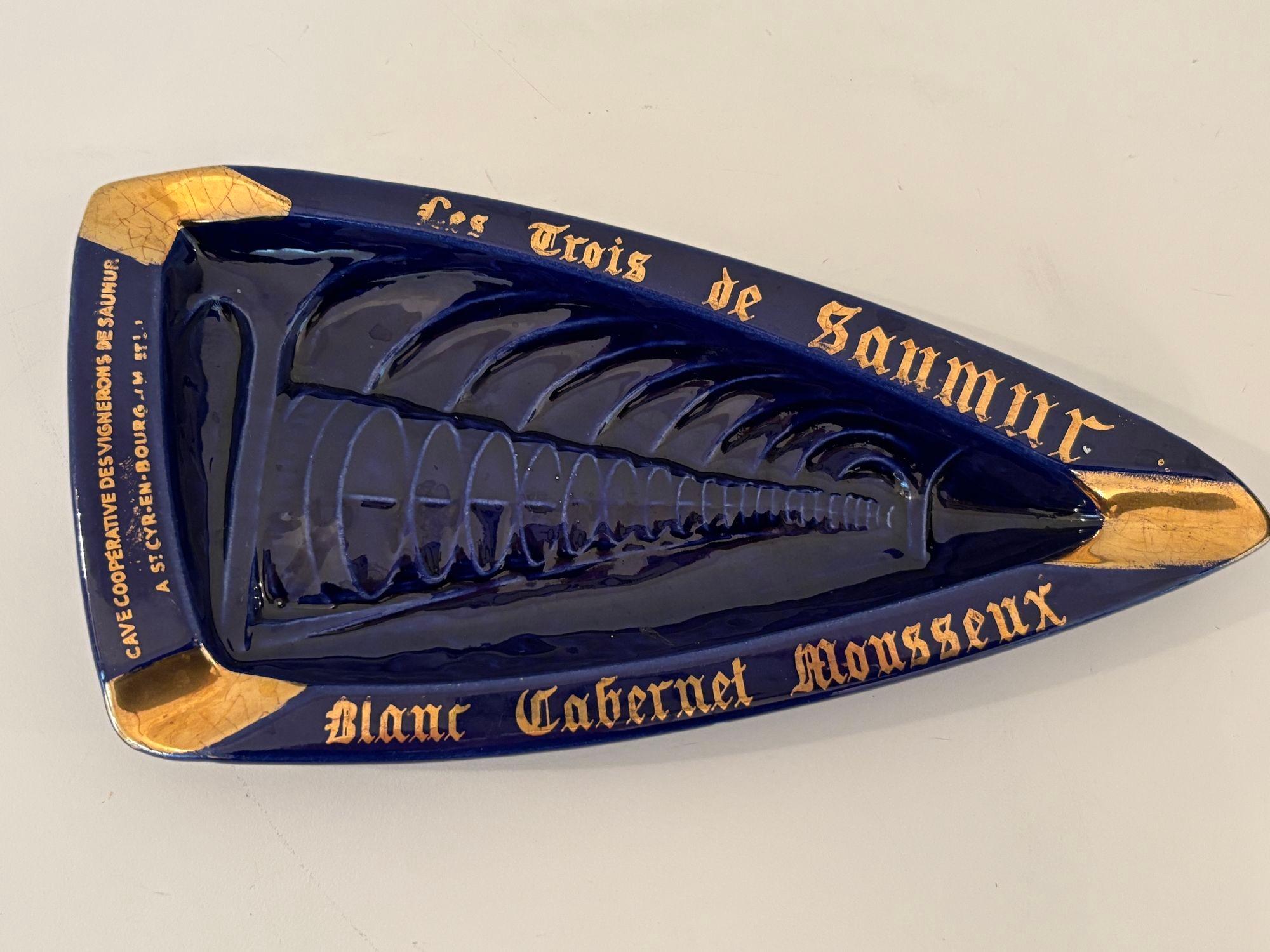 Vintage French Ceramic Ashtray Cobalt Blue and Gold Rectangular Shape For Sale 6