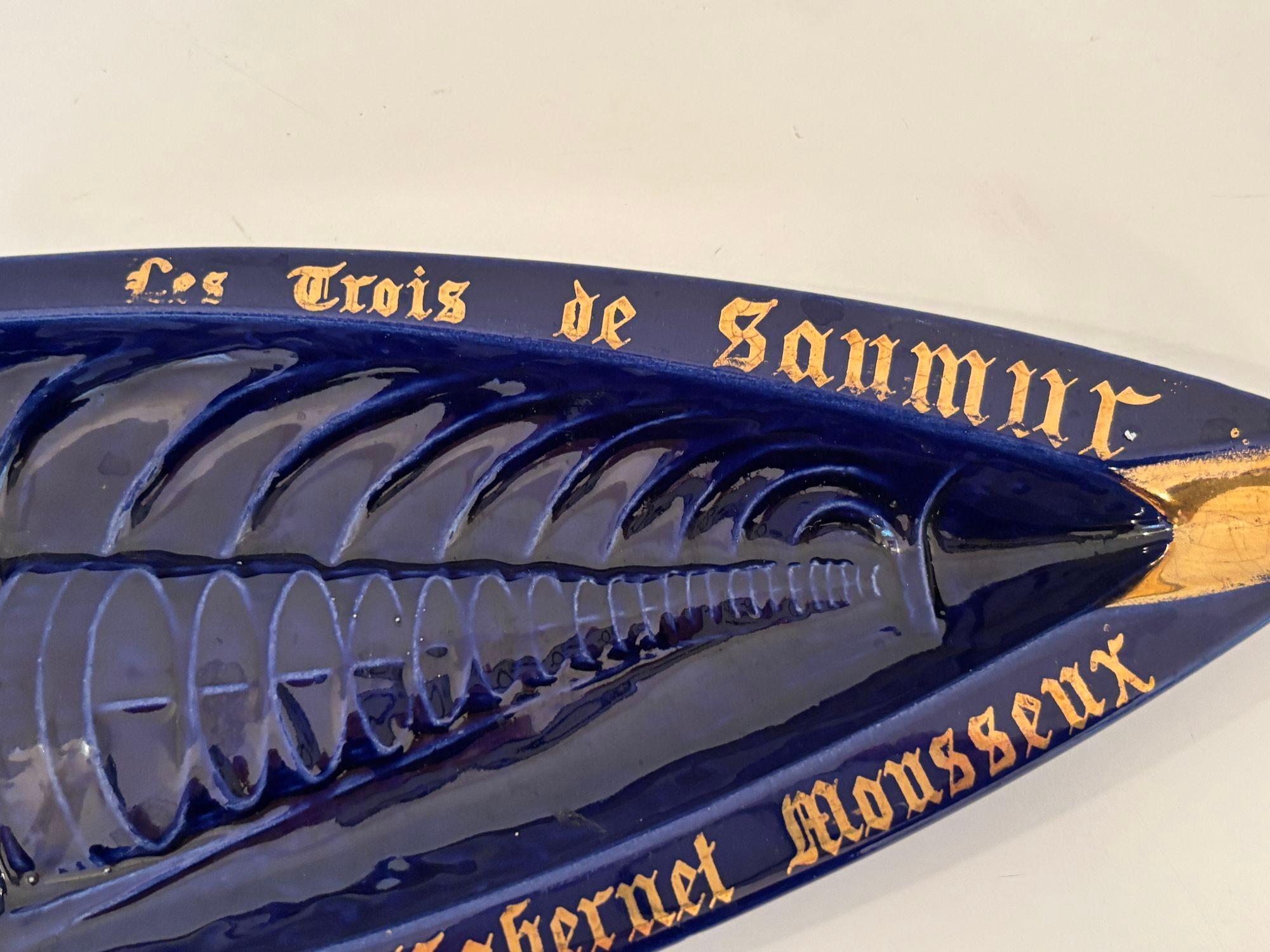 Vintage French Ceramic Ashtray Cobalt Blue and Gold Rectangular Shape For Sale 7