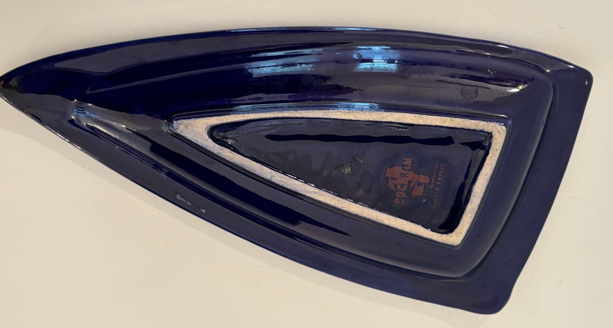 Vintage French Ceramic Ashtray Cobalt Blue and Gold Rectangular Shape For Sale 8