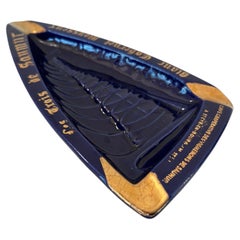 Vintage French Ceramic Ashtray Cobalt Blue and Gold Rectangular Shape