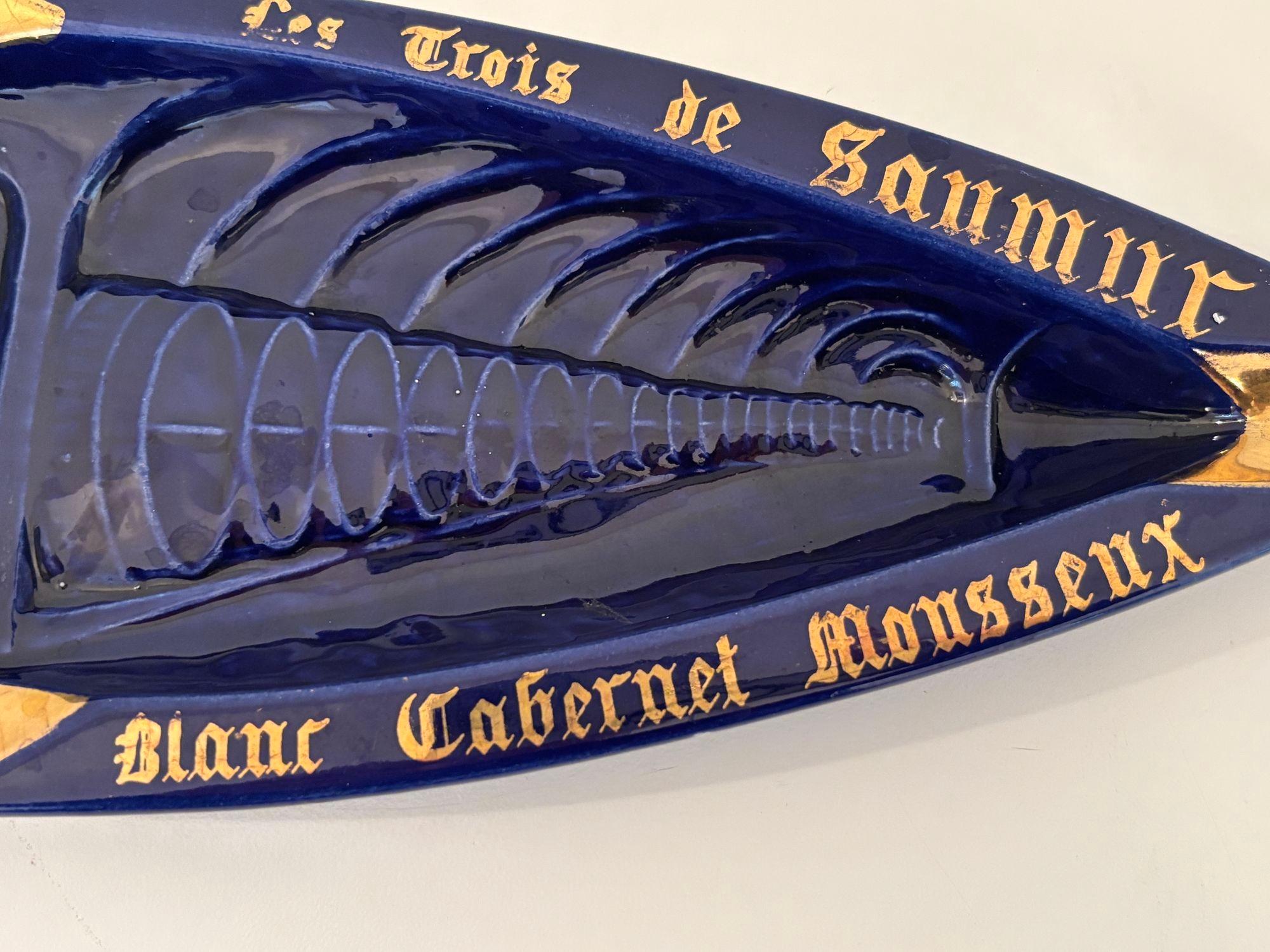 French Provincial Vintage French Ceramic Ashtray Cobalt Blue and Gold Rectangular Shape For Sale