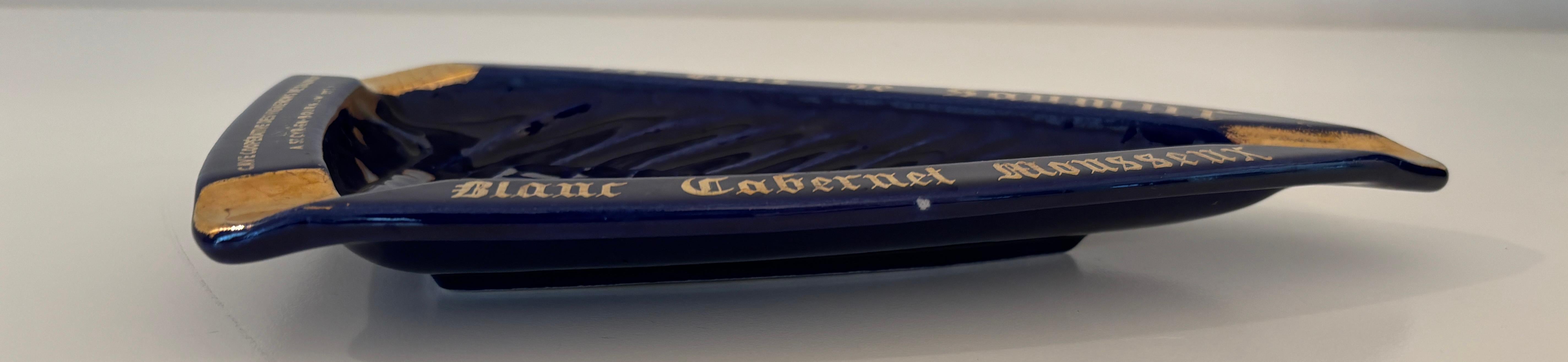 Vintage French Ceramic Ashtray Cobalt Blue and Gold Rectangular Shape For Sale 2