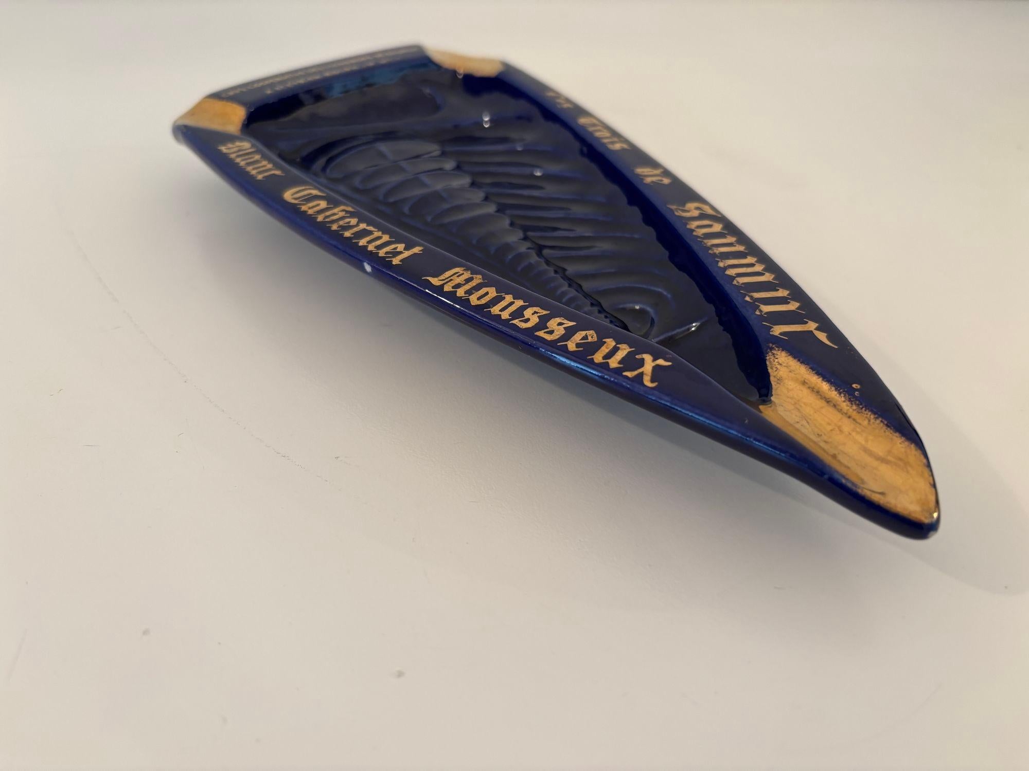 Vintage French Ceramic Ashtray Cobalt Blue and Gold Rectangular Shape For Sale 3