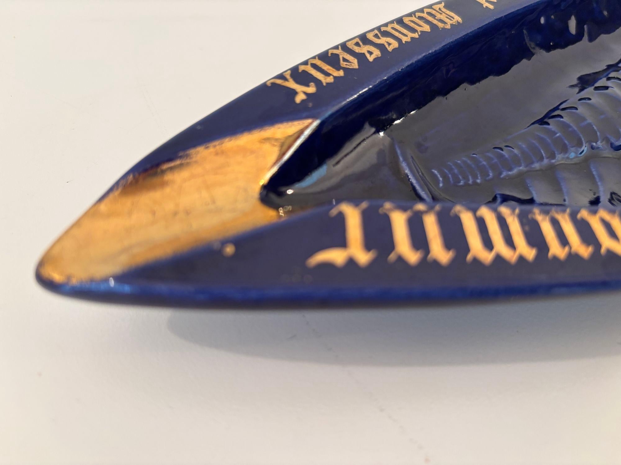 Vintage French Ceramic Ashtray Cobalt Blue and Gold Rectangular Shape For Sale 4