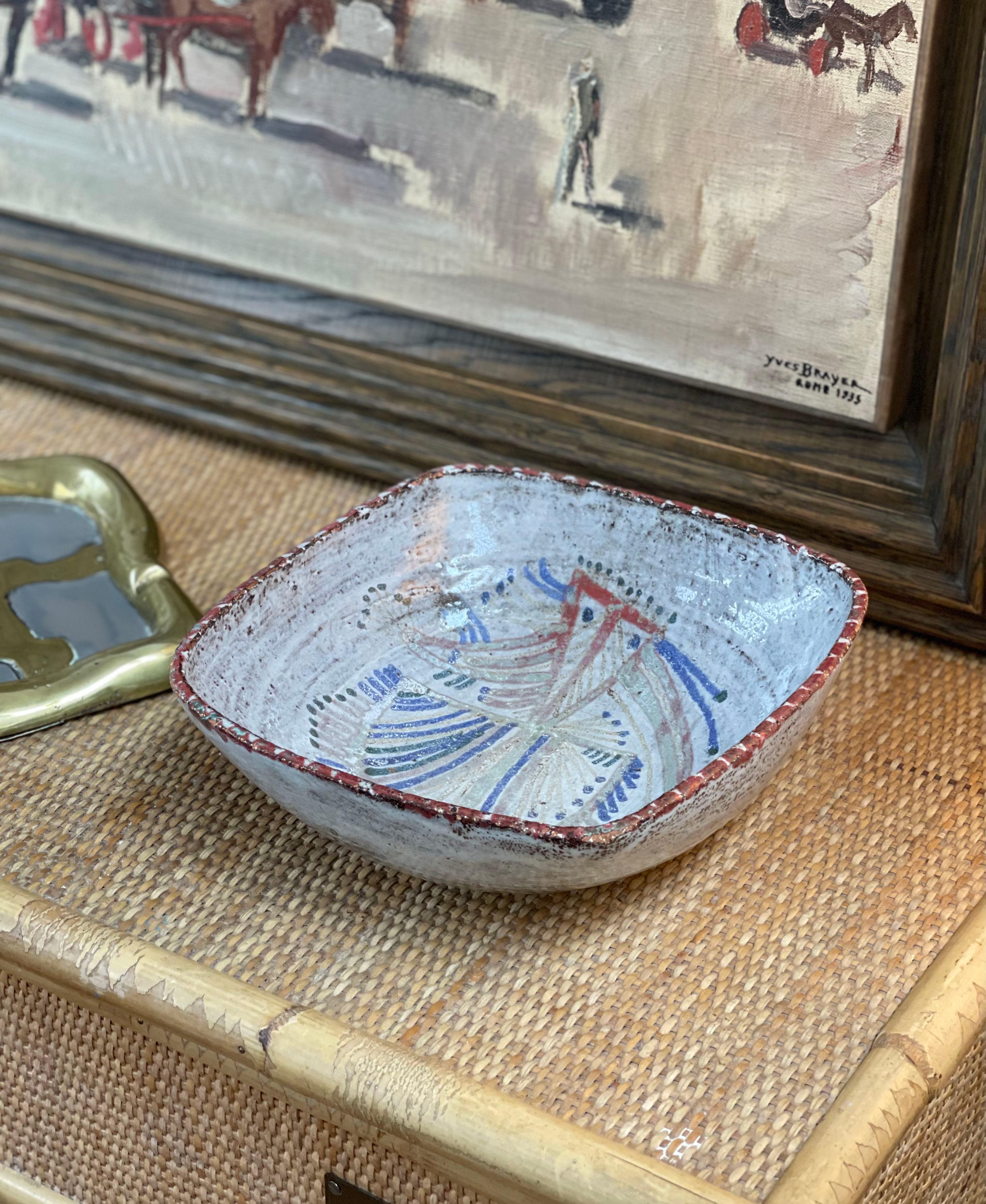 Hand-Painted Vintage French Ceramic Bowl by Jean Derval for Le Mûrier 'circa 1960s'