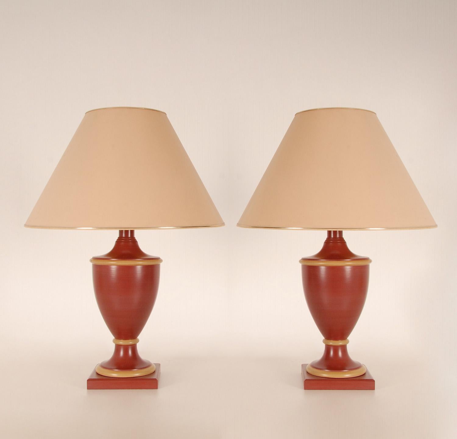 Vintage French Ceramic Burgundy Red Table Lamps Buffet Vase Lamps, a Pair 5