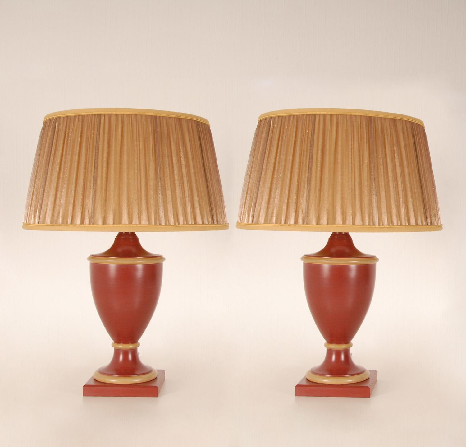 Vintage French Ceramic Burgundy Red Table Lamps Buffet Vase Lamps, a Pair 6