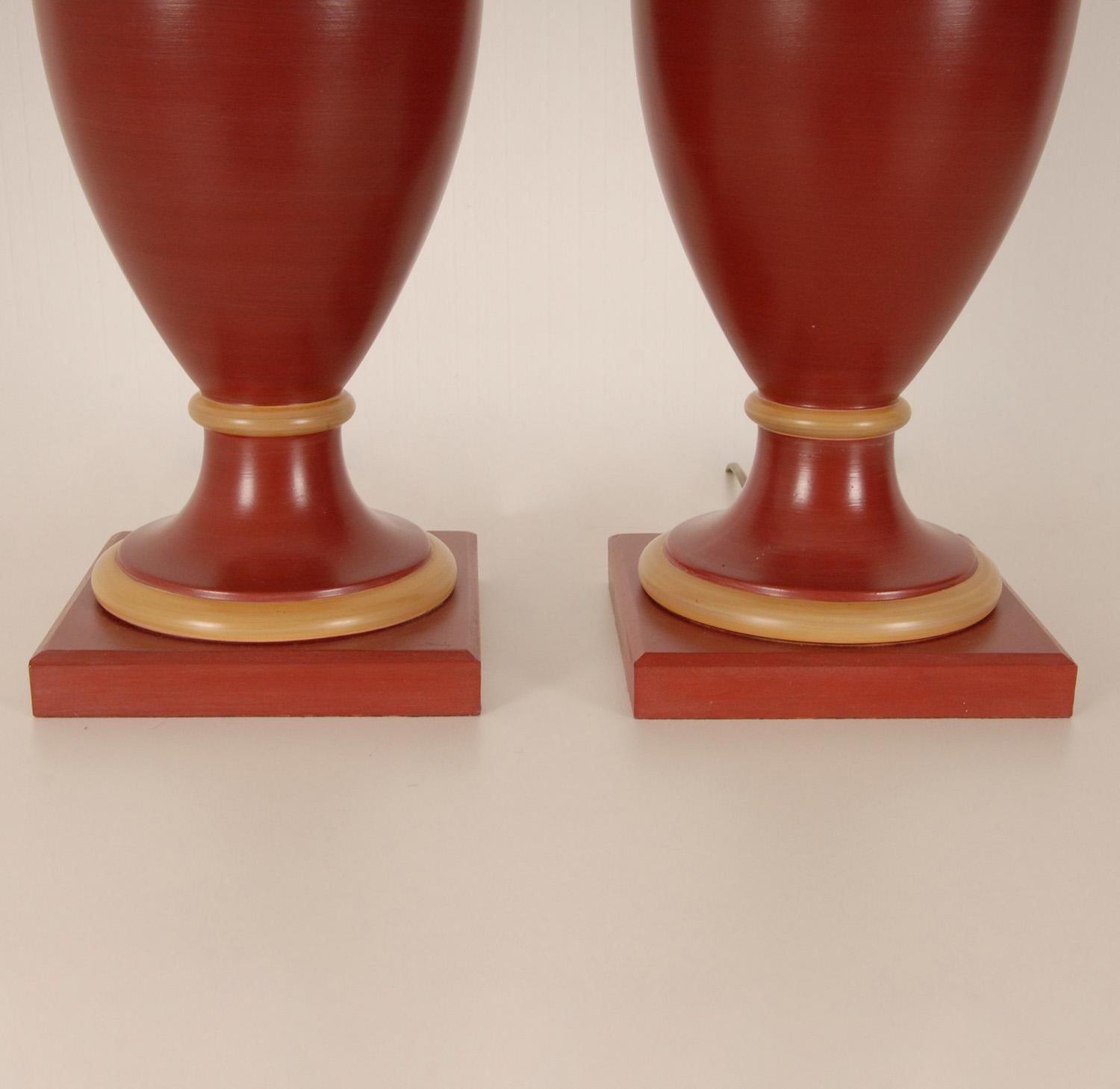 Mid-Century Modern Vintage French Ceramic Burgundy Red Table Lamps Buffet Vase Lamps, a Pair